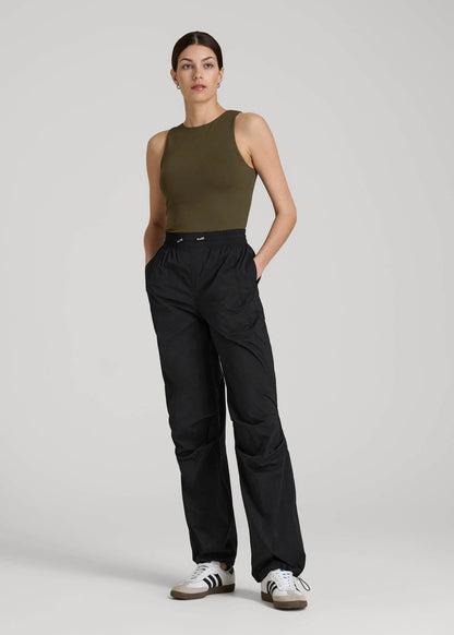 American Tall Men|Women Parachute Jogger for Tall Women in Black