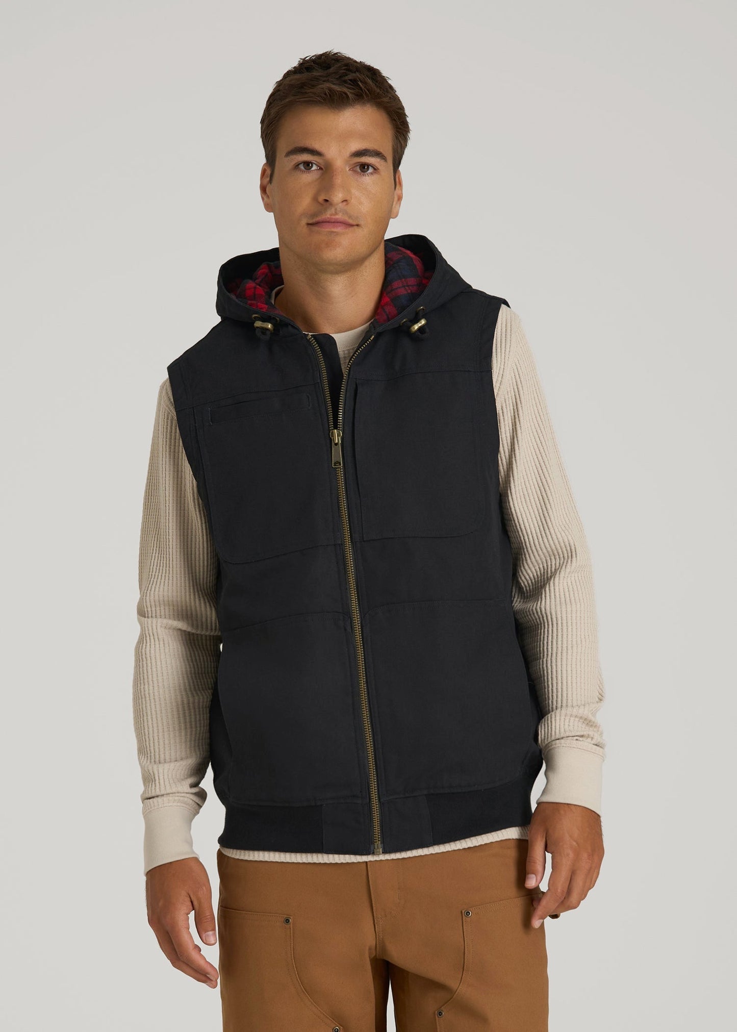 American Tall Men LJ&S Flannel-Lined Canvas Work Vest for Tall Men in Black