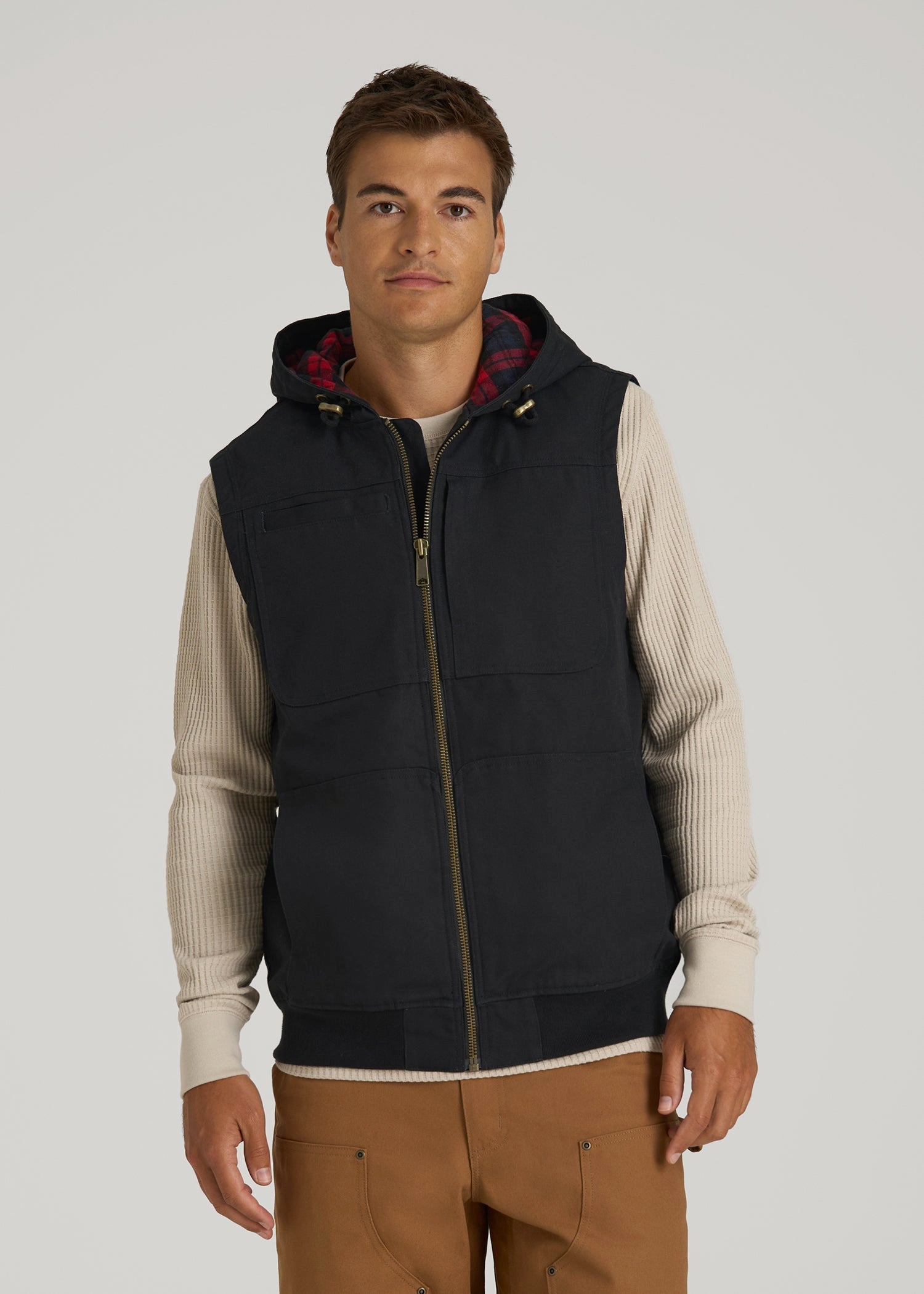 American Tall Men LJ&S Flannel-Lined Canvas Work Vest for Tall Men in Black