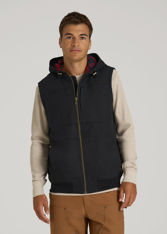 American Tall Men LJ&S Flannel-Lined Canvas Work Vest for Tall Men in Black