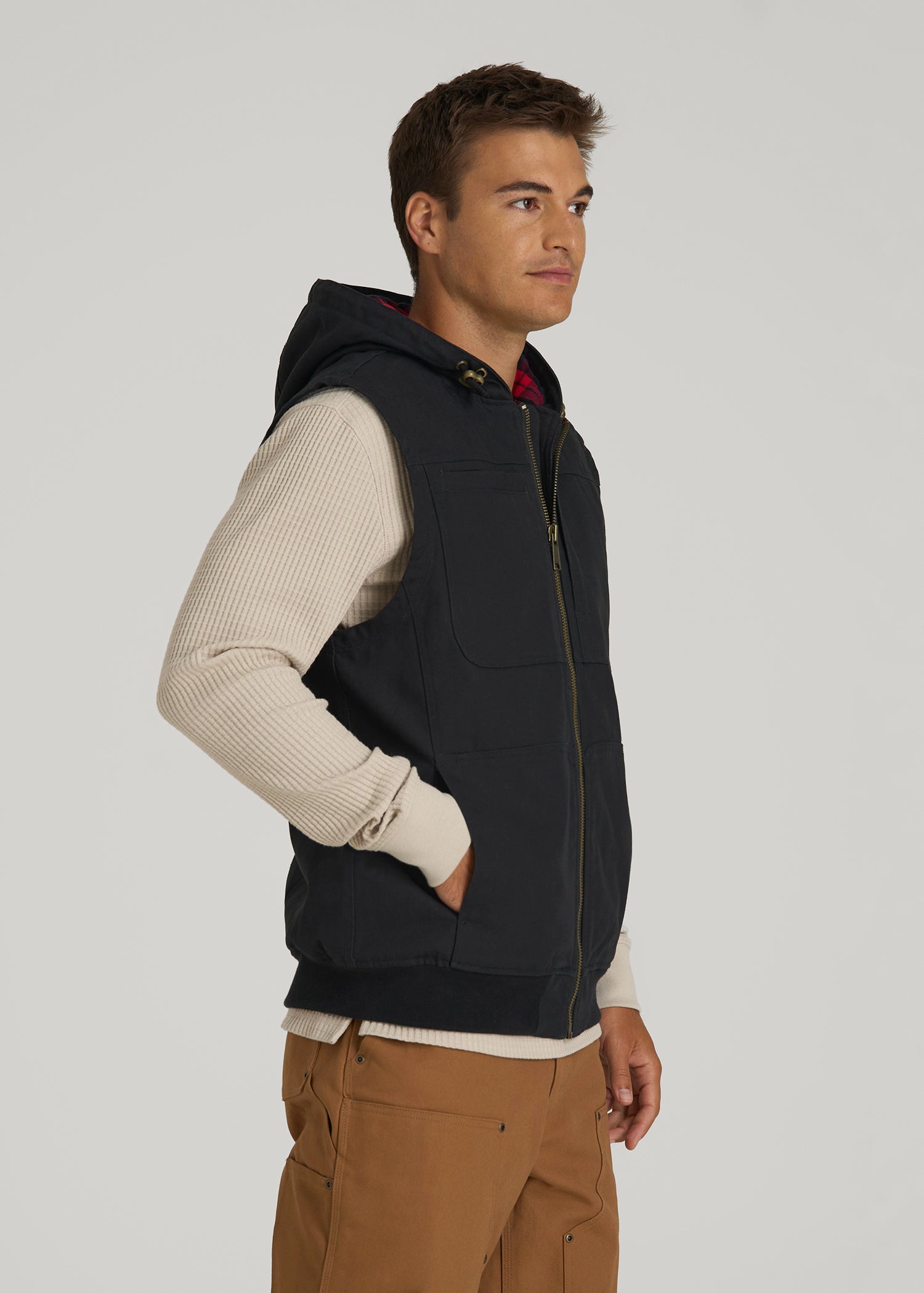 American Tall Men LJ&S Flannel-Lined Canvas Work Vest for Tall Men in Black