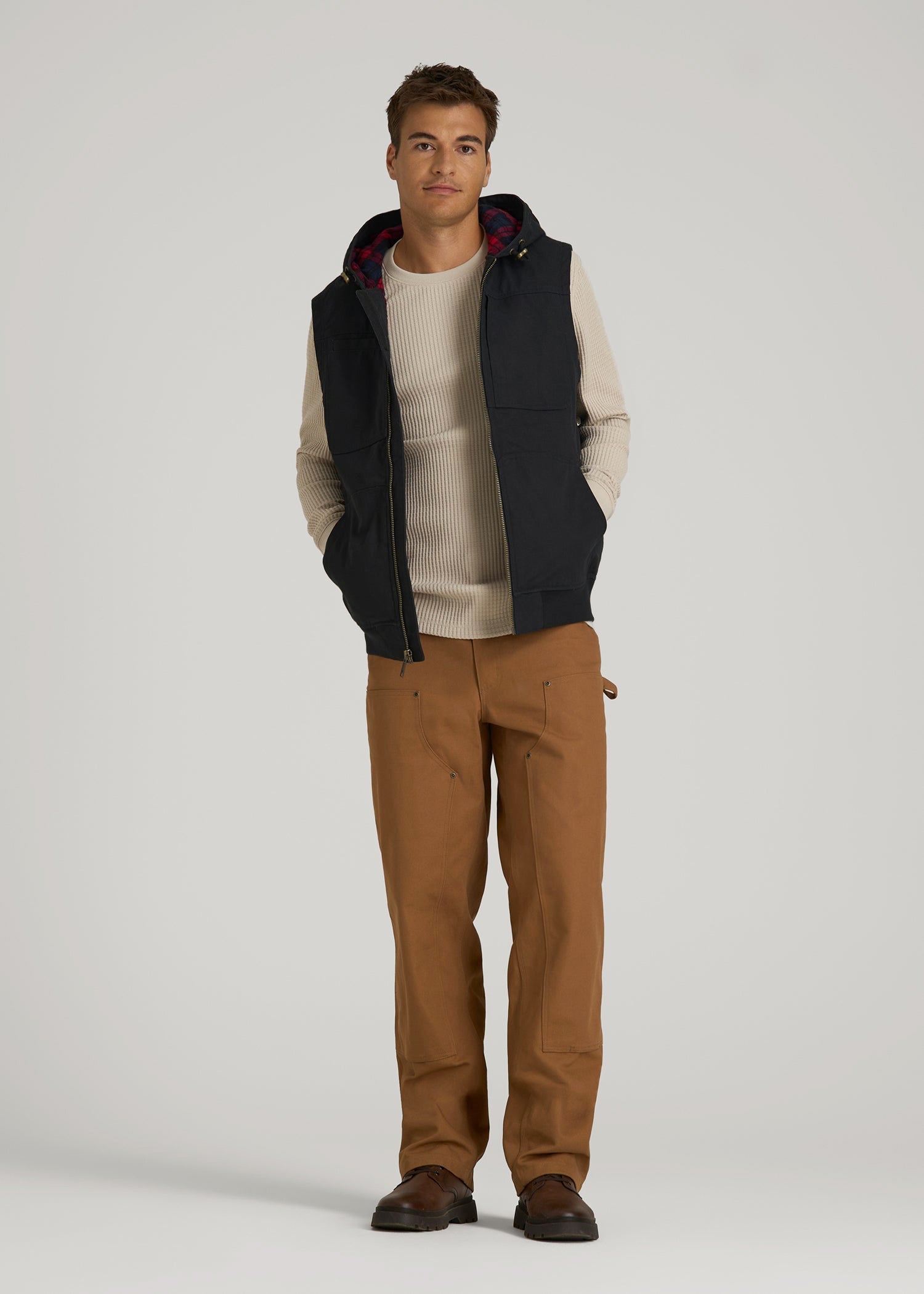 American Tall Men LJ&S Flannel-Lined Canvas Work Vest for Tall Men in Black