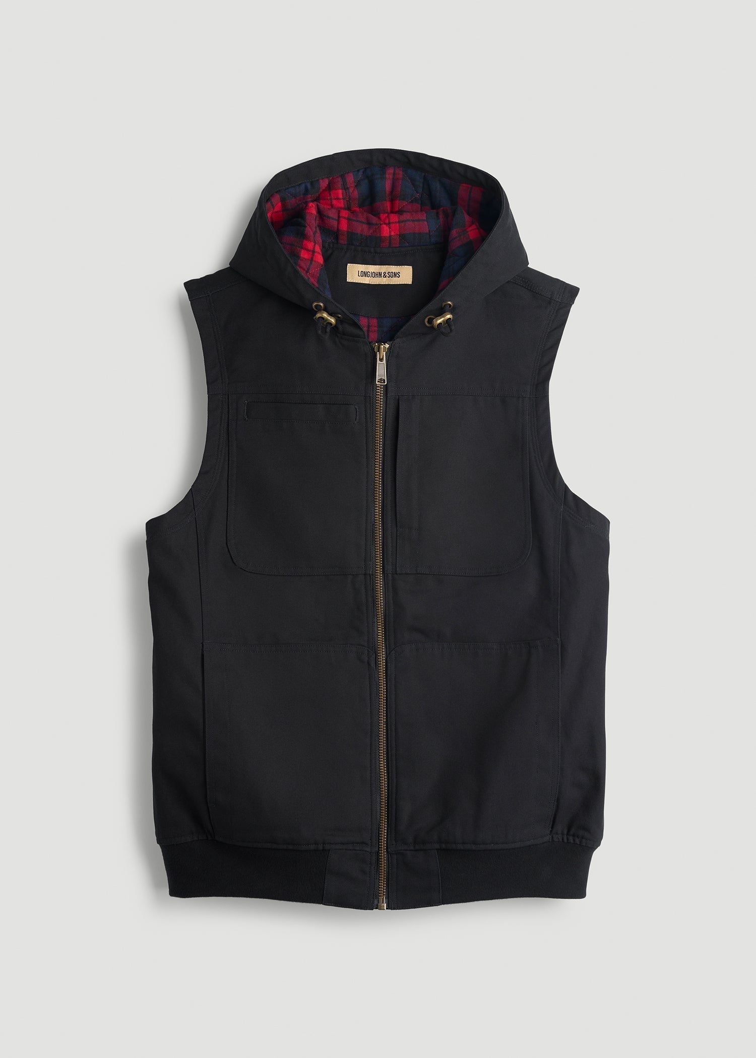American Tall Men LJ&S Flannel-Lined Canvas Work Vest for Tall Men in Black