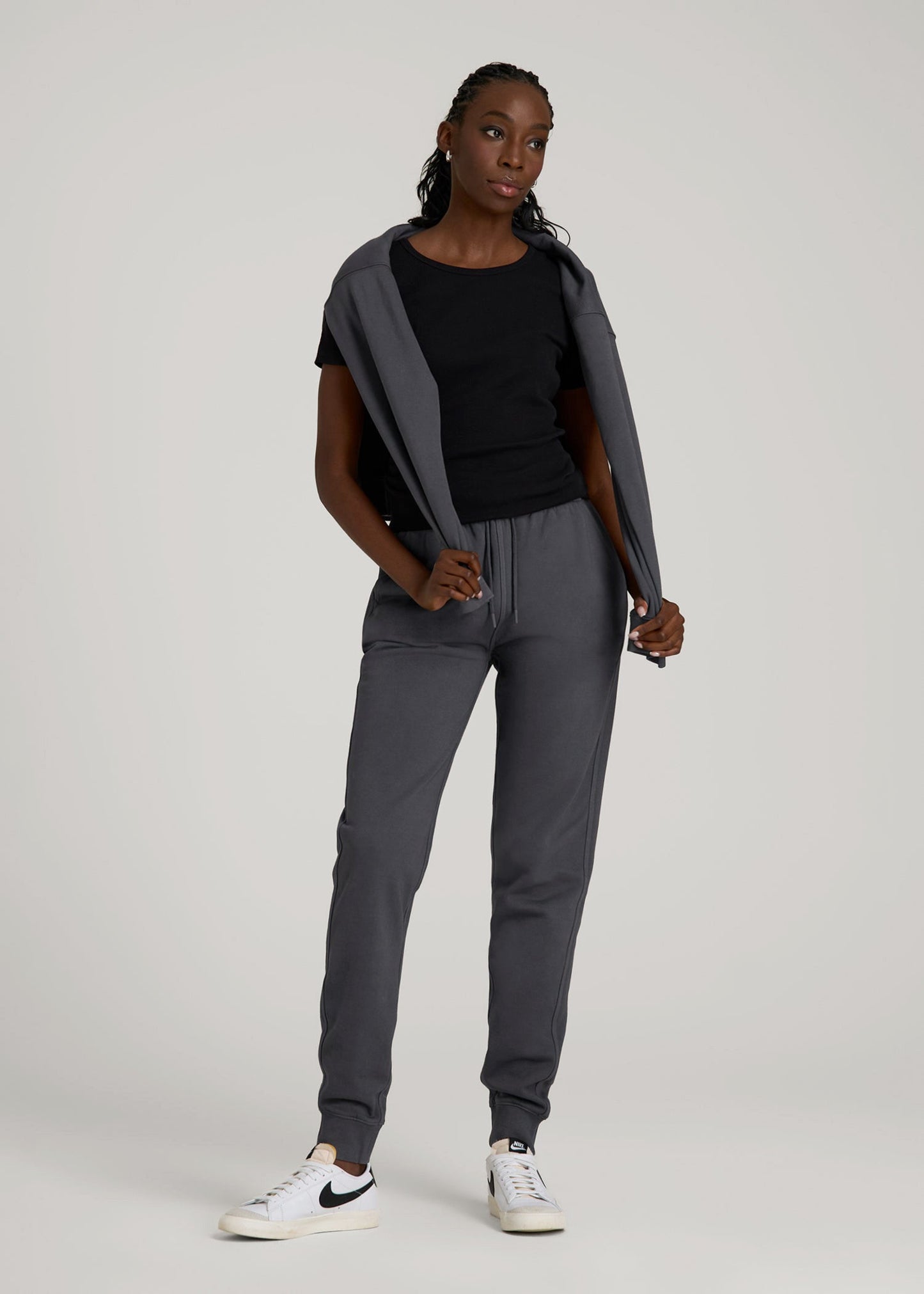 American Tall Men|Women Garment Dyed Joggers for Tall Women in Washed Charcoal Rinse