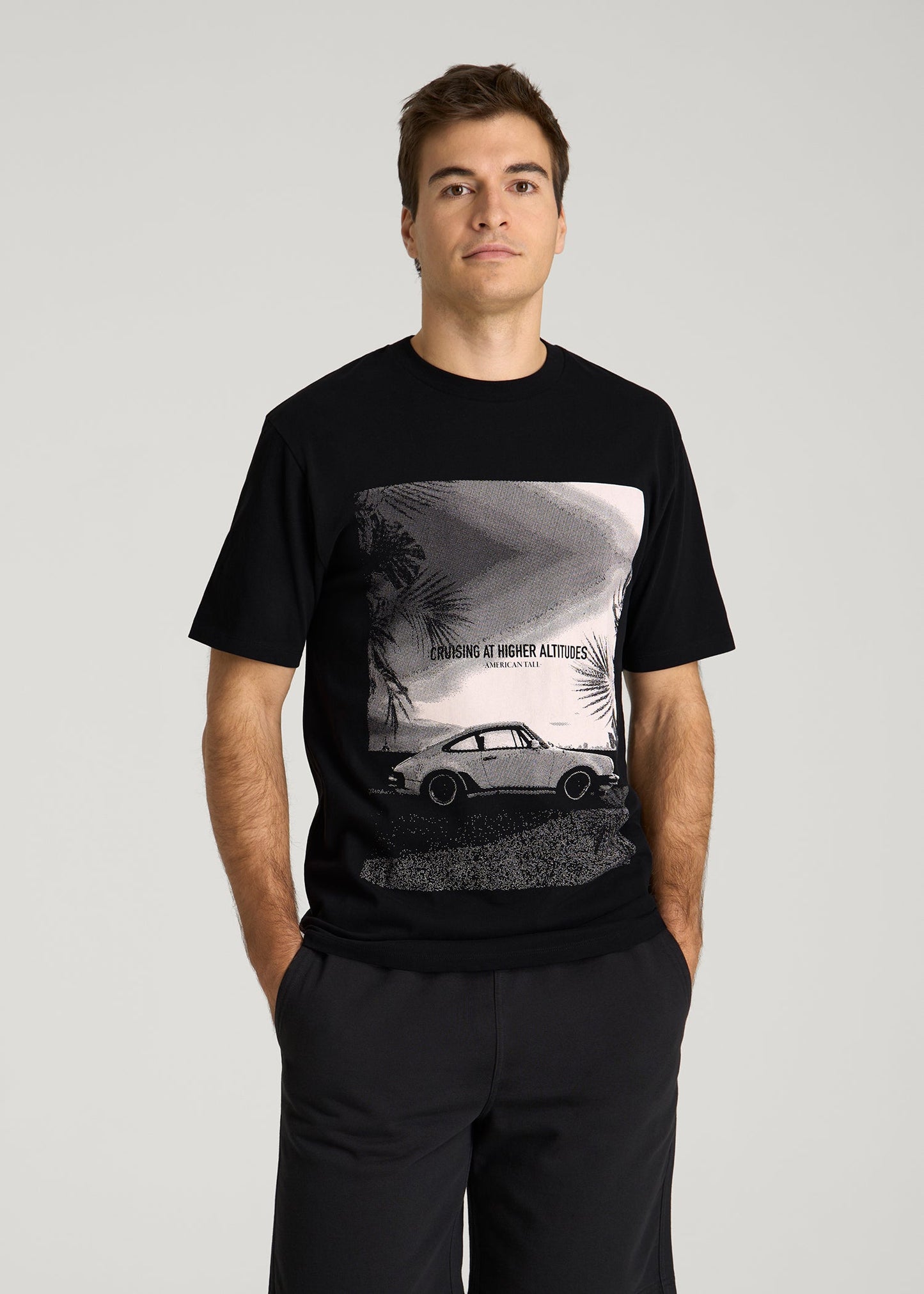 American Tall Men Auto Graphic Tee for Tall Men in Black