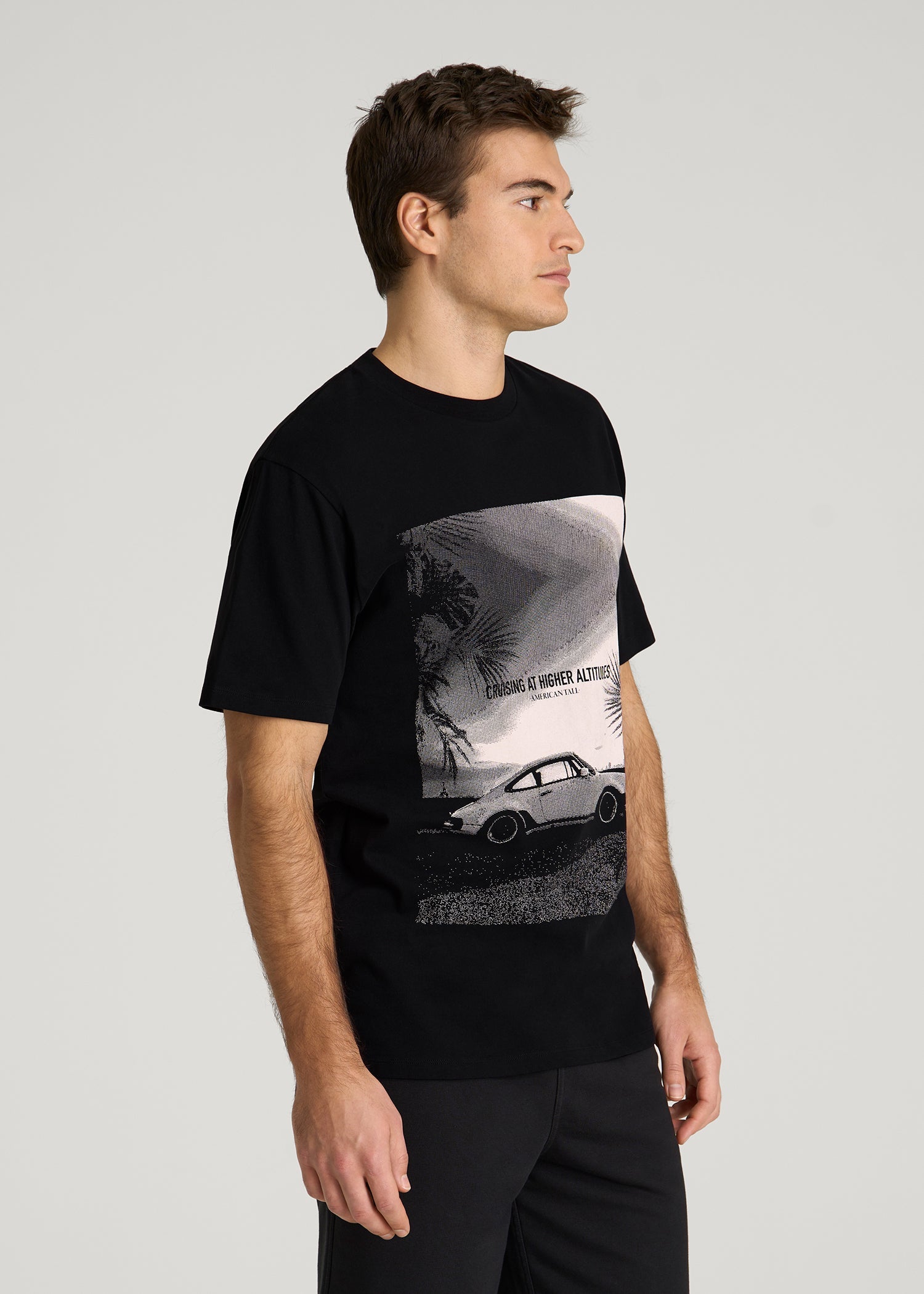 American Tall Men Auto Graphic Tee for Tall Men in Black