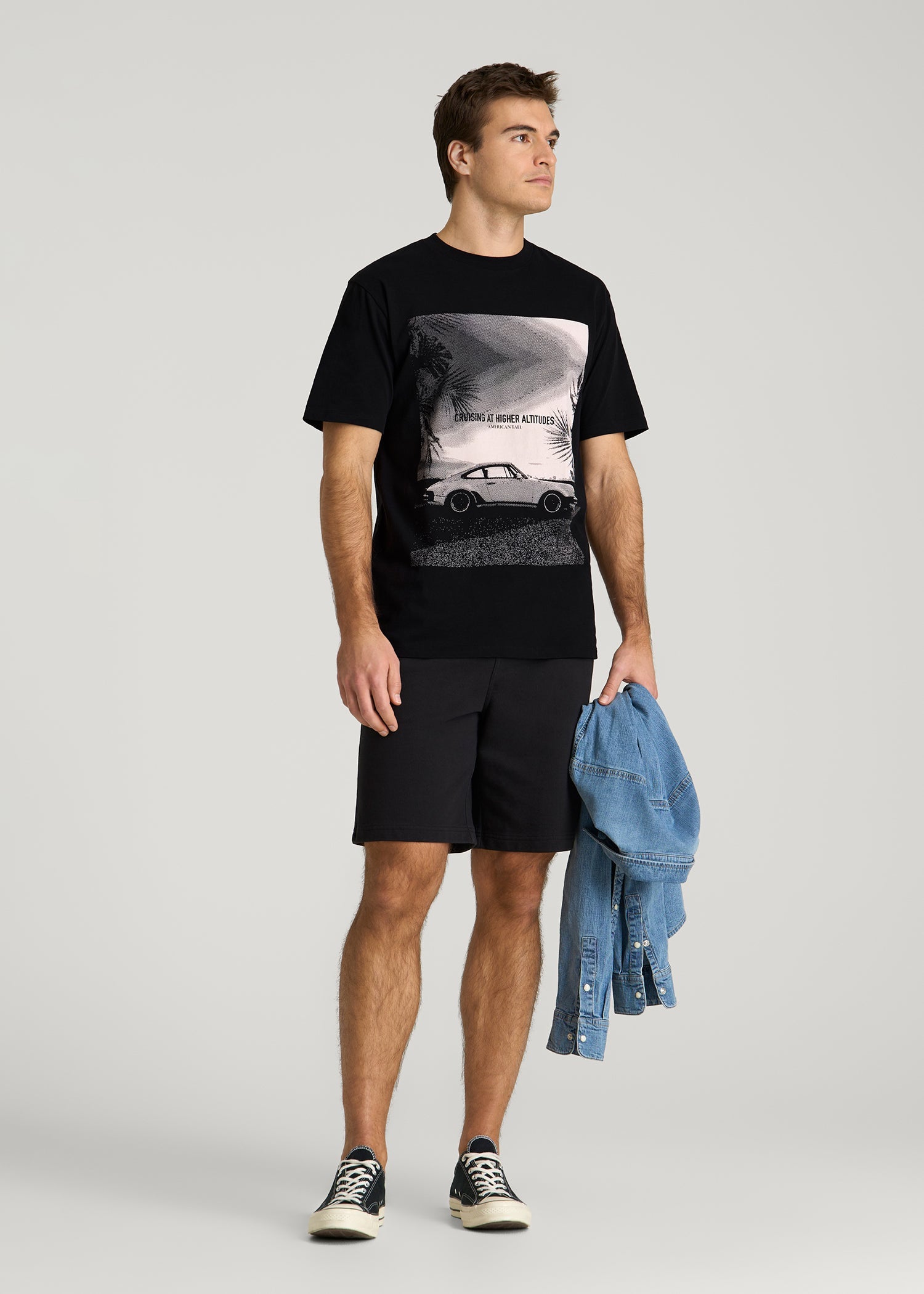 American Tall Men Auto Graphic Tee for Tall Men in Black
