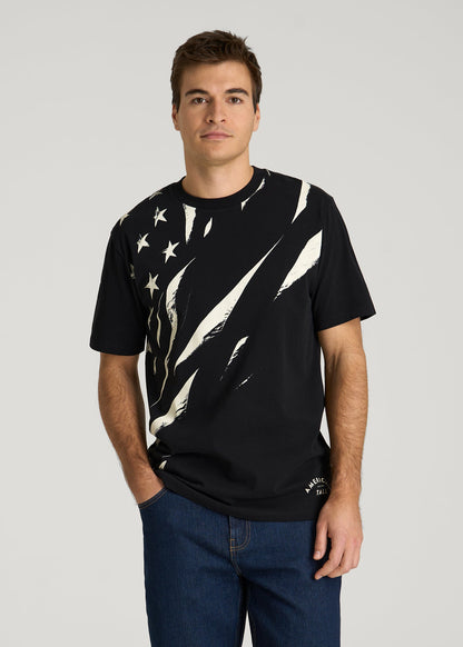 American Tall Men Monochrome Flag Graphic Tee for Tall Men in Black