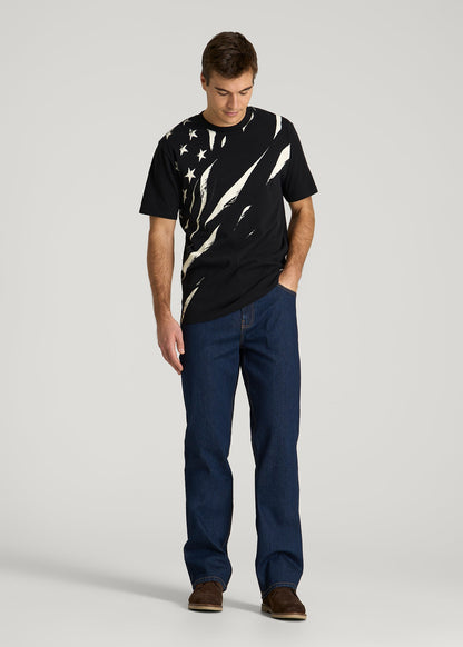 American Tall Men Monochrome Flag Graphic Tee for Tall Men in Black