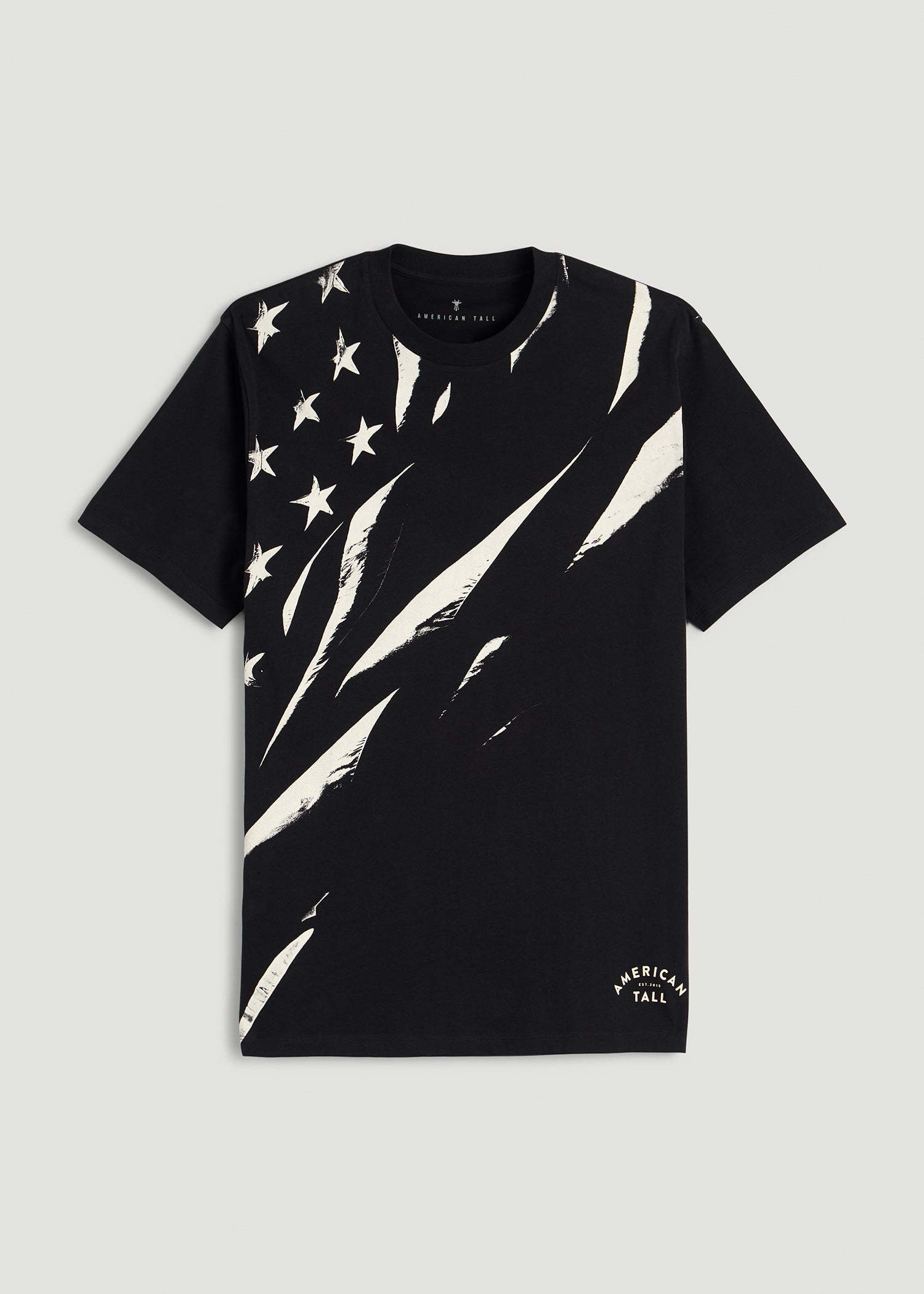 American Tall Men Monochrome Flag Graphic Tee for Tall Men in Black