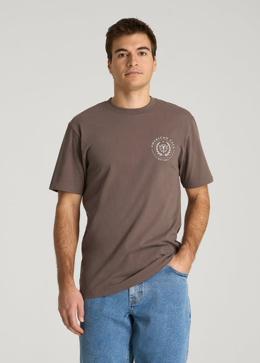 American Tall Men Crest Graphic Tee for Tall Men in Brown