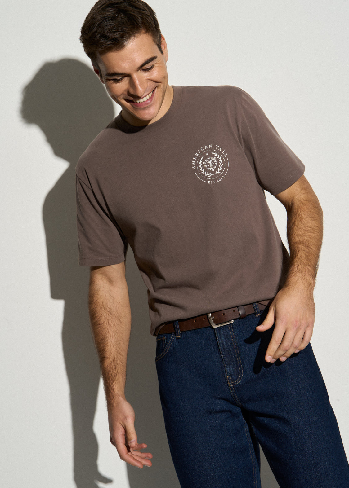 American Tall Men Crest Graphic Tee for Tall Men in Brown