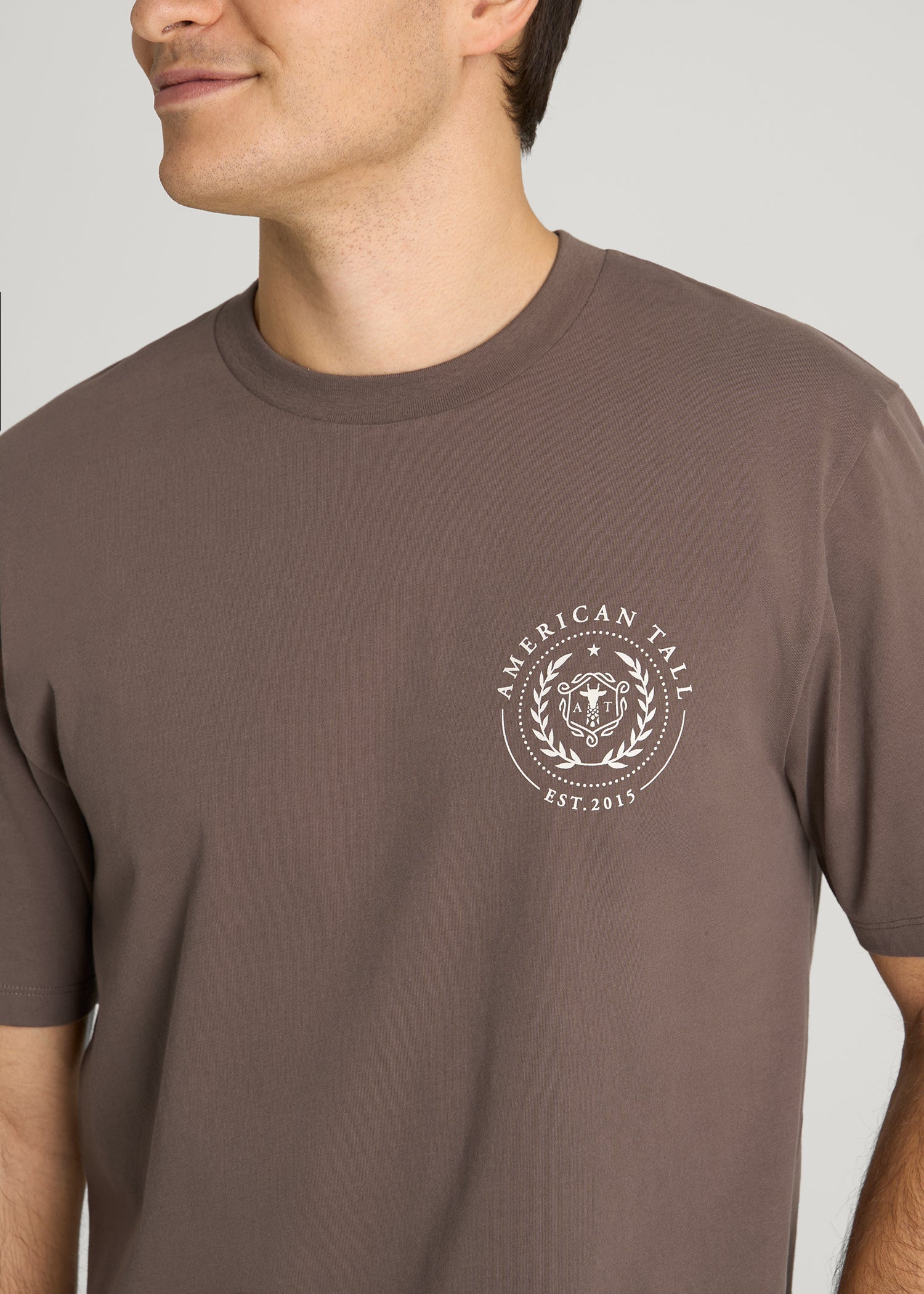 American Tall Men Crest Graphic Tee for Tall Men in Brown