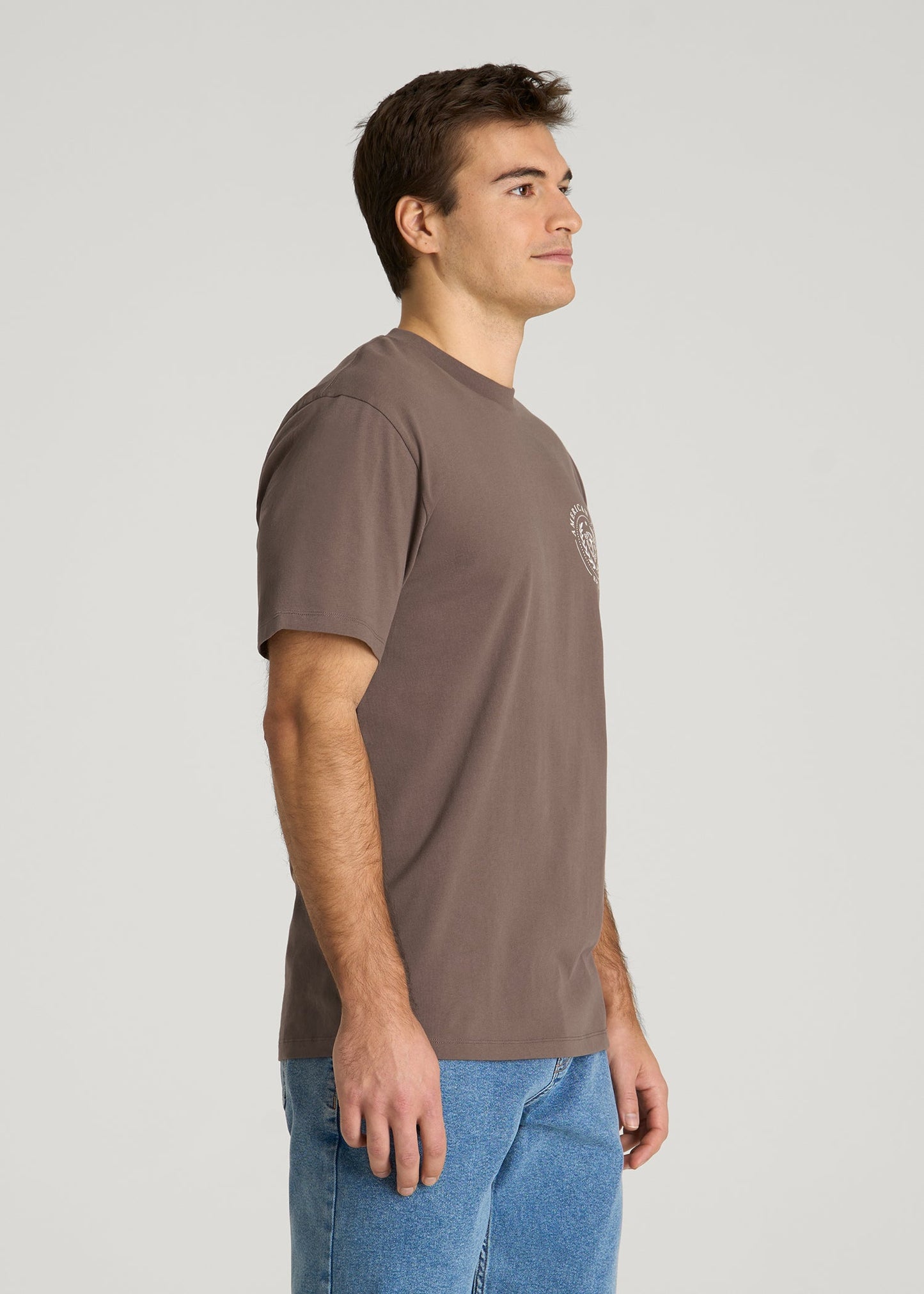 American Tall Men Crest Graphic Tee for Tall Men in Brown