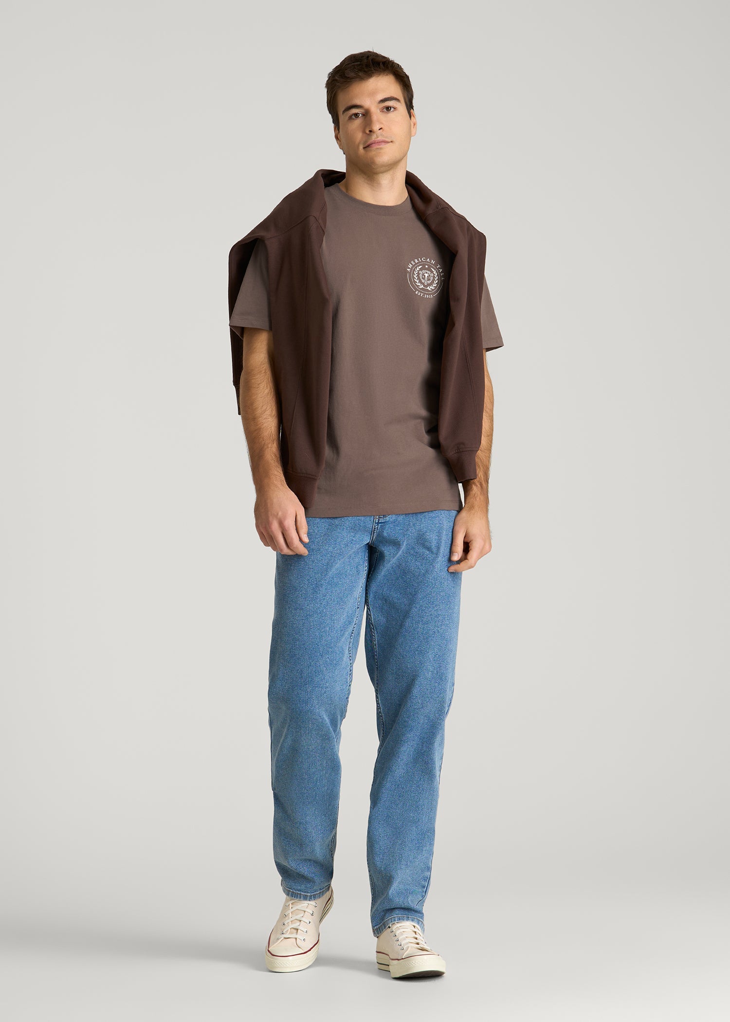 American Tall Men Crest Graphic Tee for Tall Men in Brown