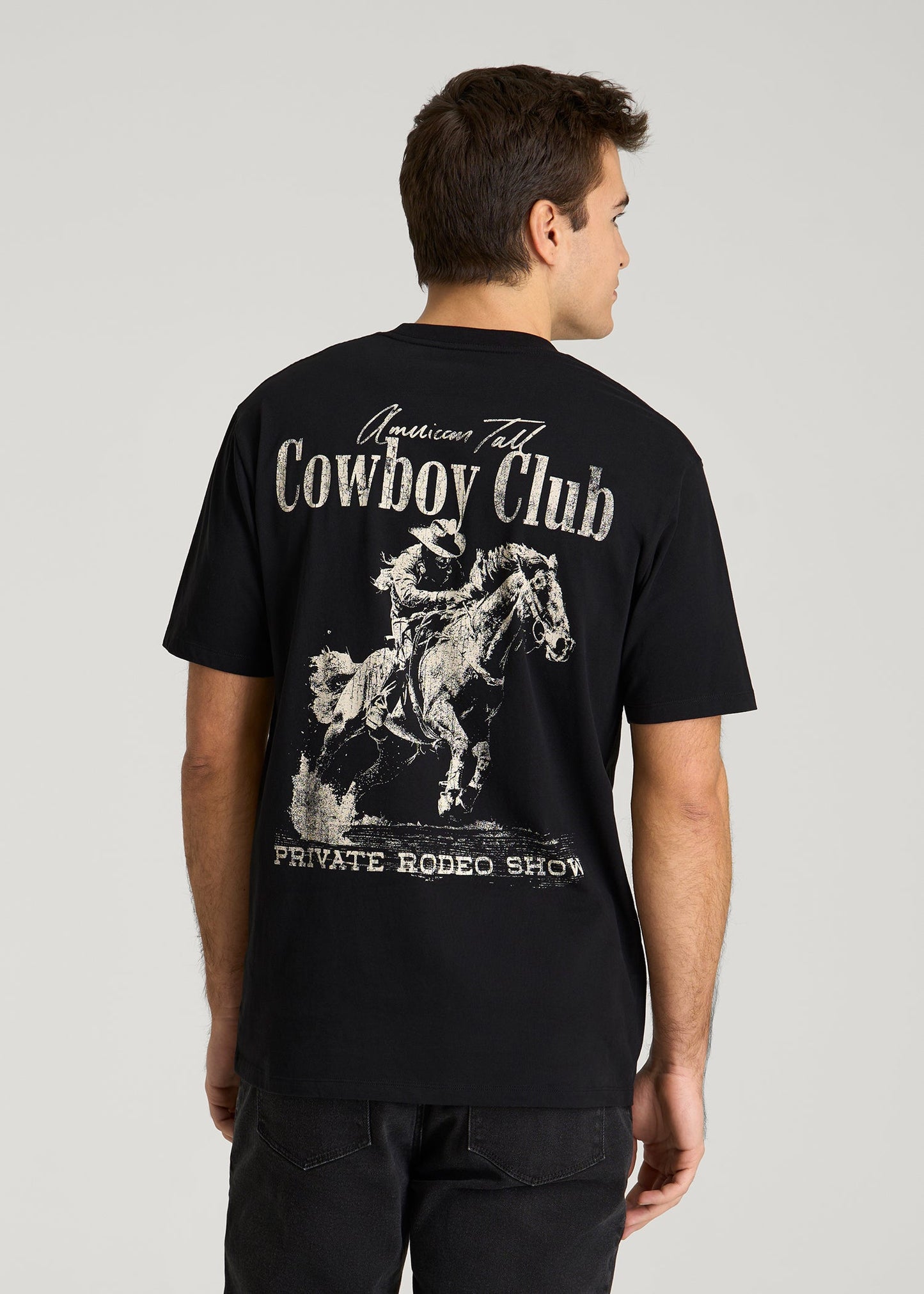 American Tall Men Rodeo Graphic Tee for Tall Men in Black