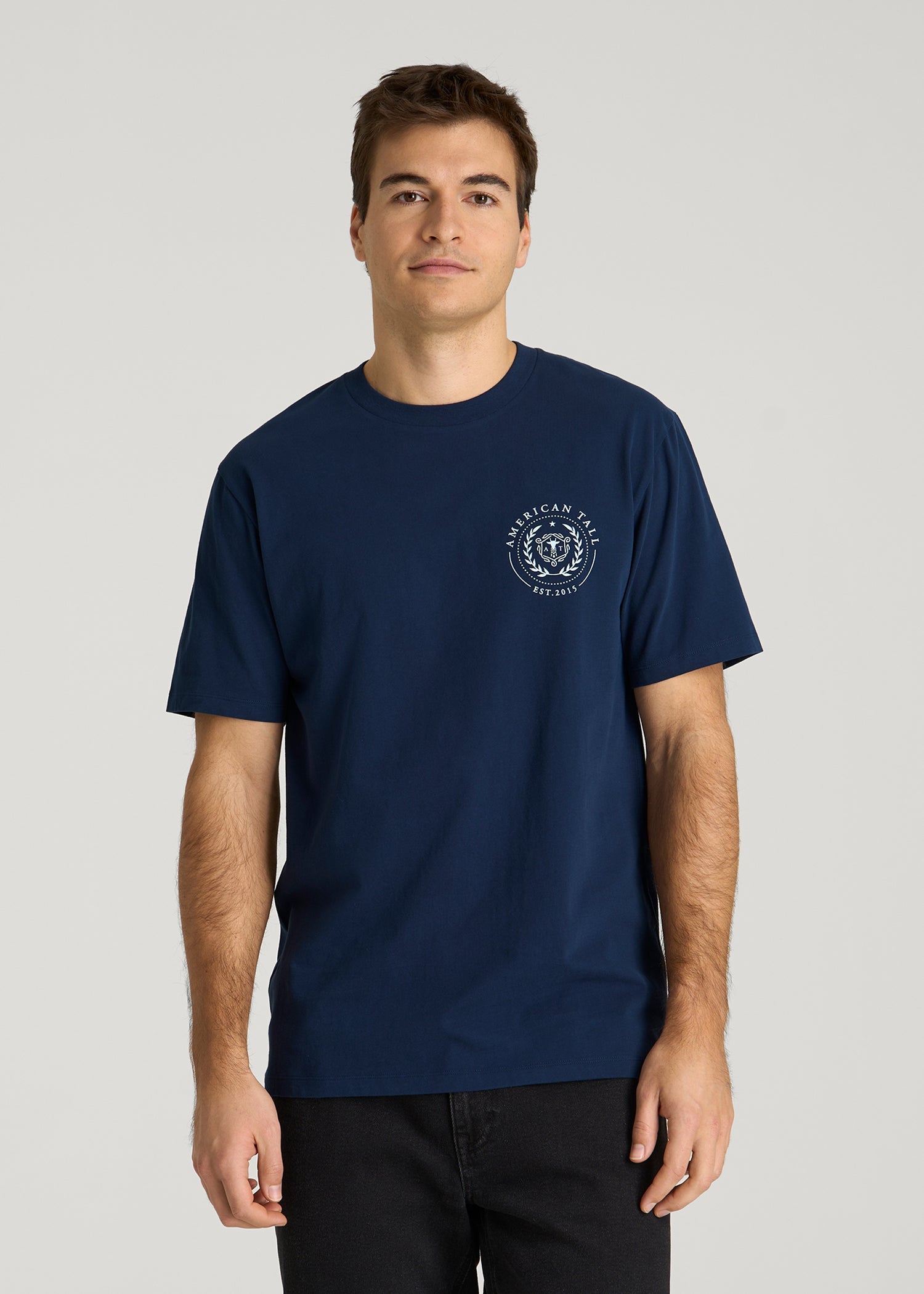 American Tall Men Crest Graphic Tee for Tall Men in Blue