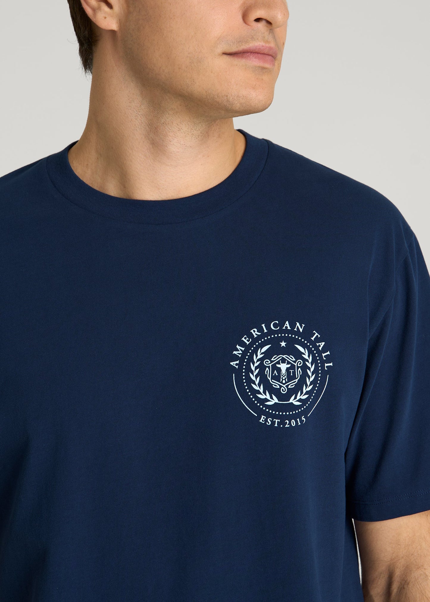 American Tall Men Crest Graphic Tee for Tall Men in Blue