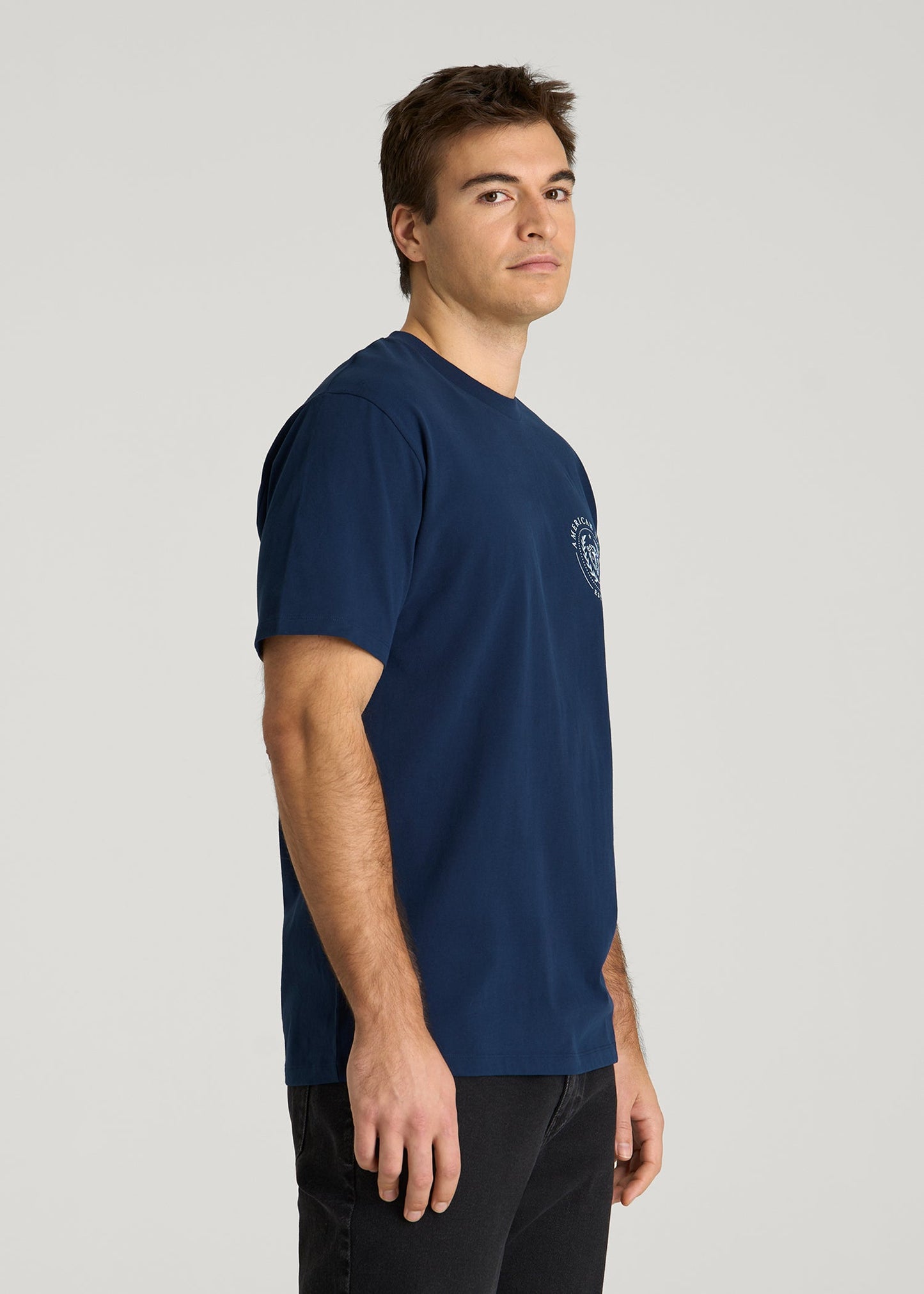 American Tall Men Crest Graphic Tee for Tall Men in Blue