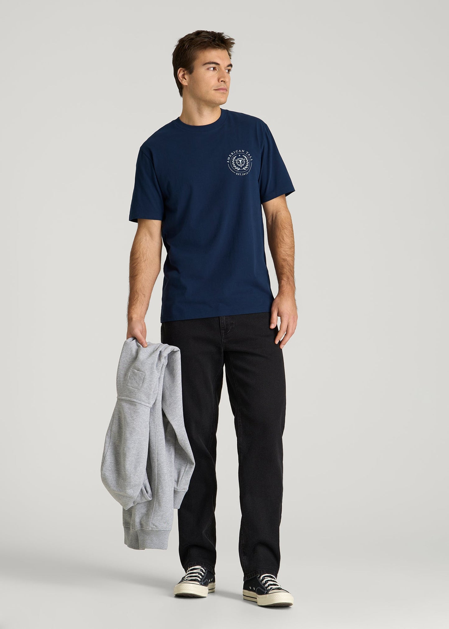 American Tall Men Crest Graphic Tee for Tall Men in Blue