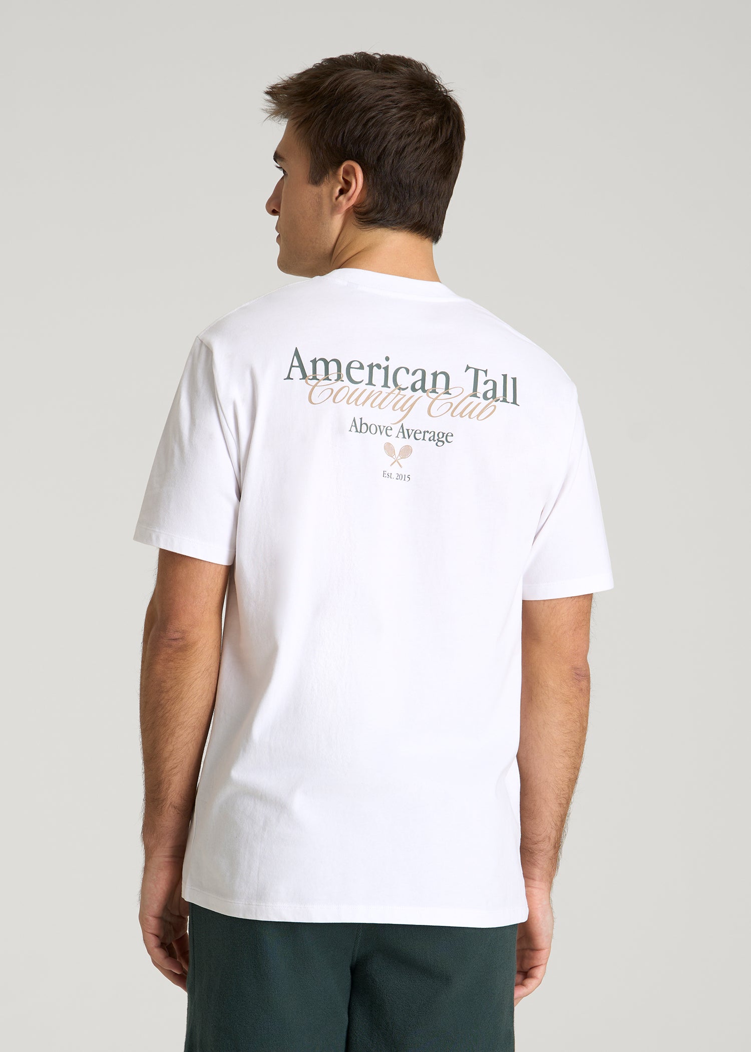 American Tall Men Country Club Graphic Tee for Tall Men in White