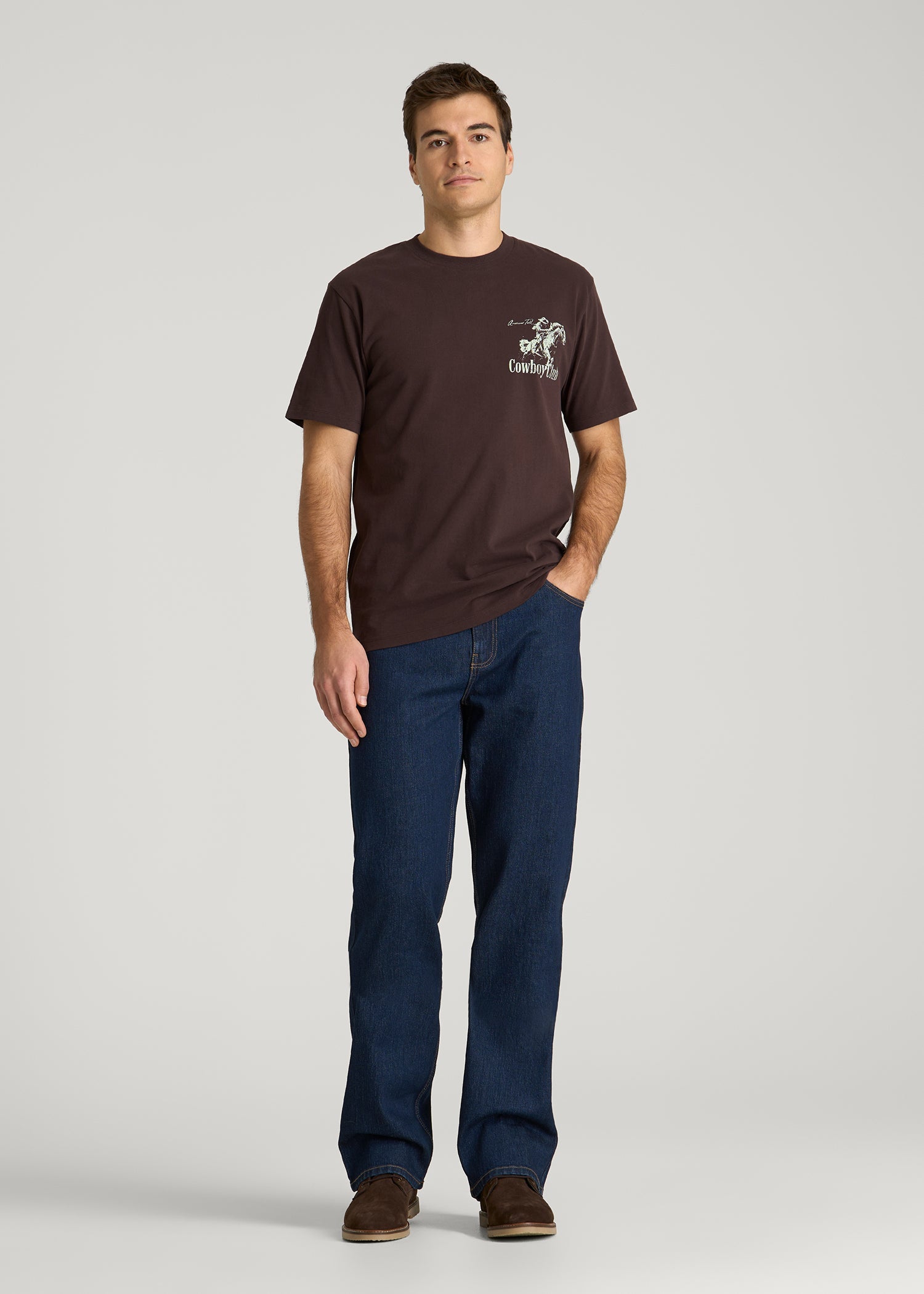 American Tall Men Rodeo Graphic Tee for Tall Men in Brown