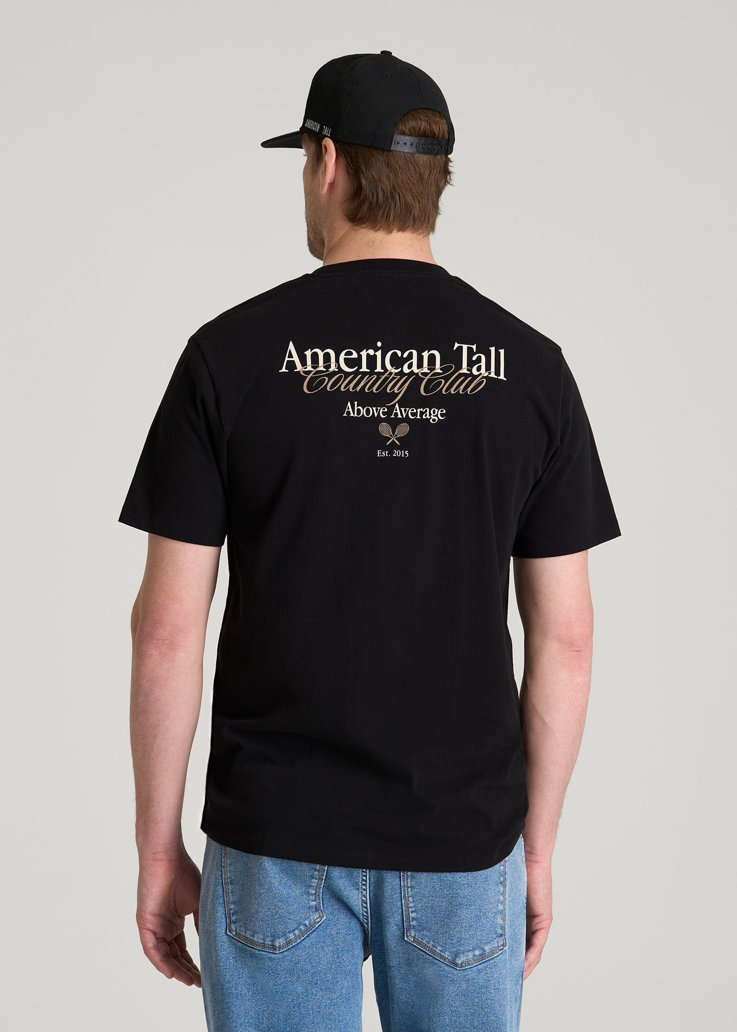 American Tall Men Country Club Graphic Tee for Tall Men in Black