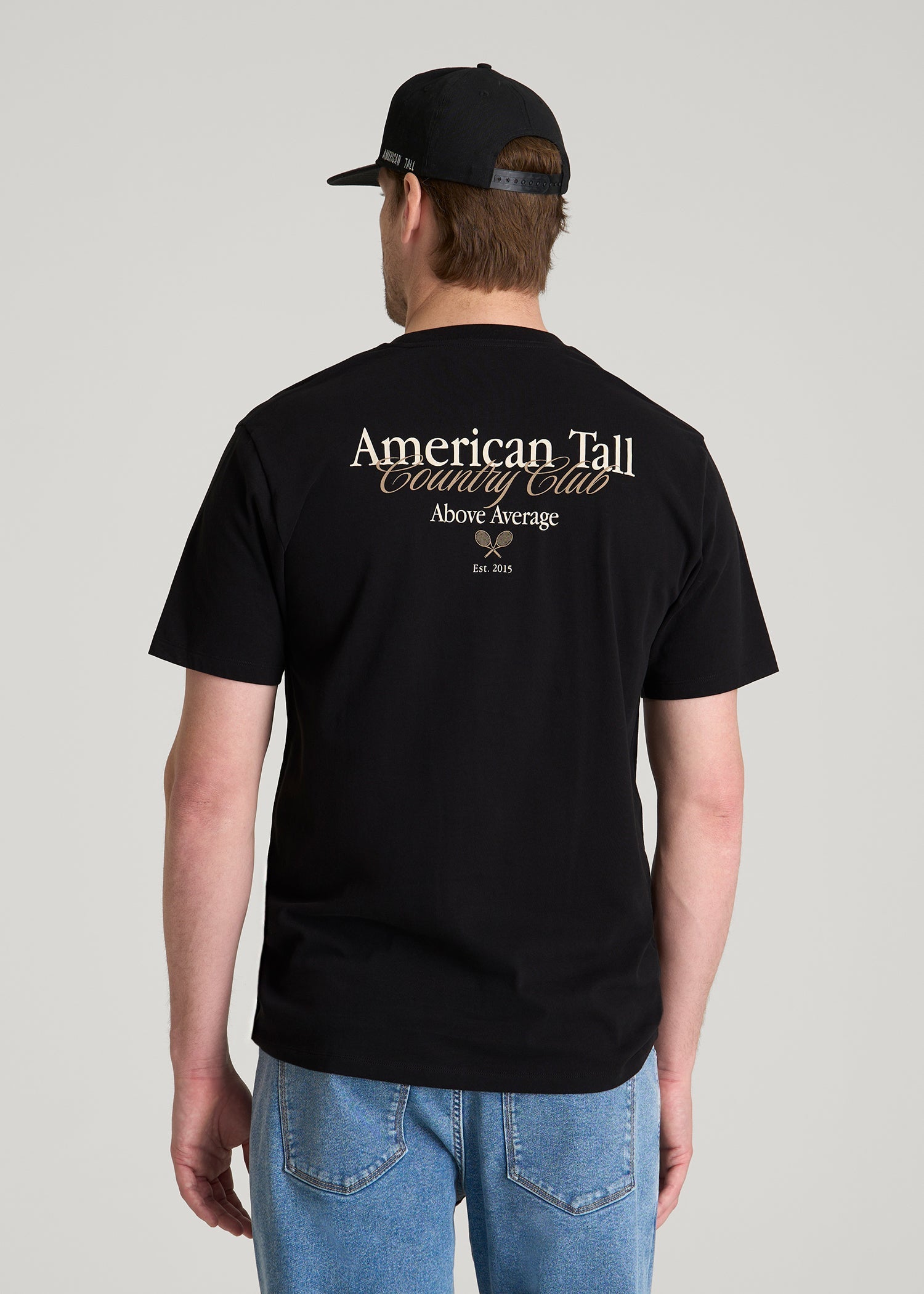 American Tall Men Country Club Graphic Tee for Tall Men in Black