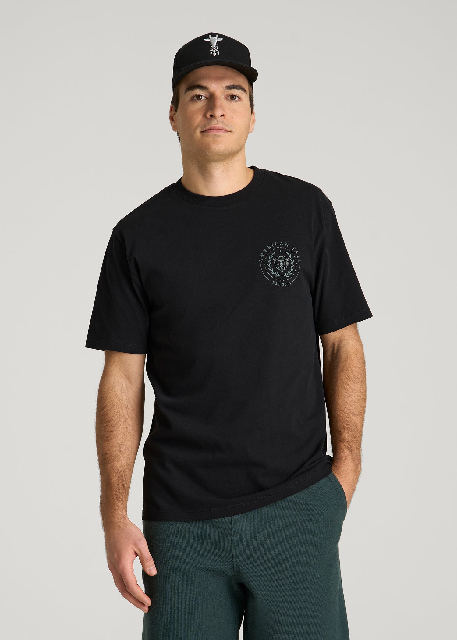 American Tall Men Crest Graphic Tee for Tall Men in Black