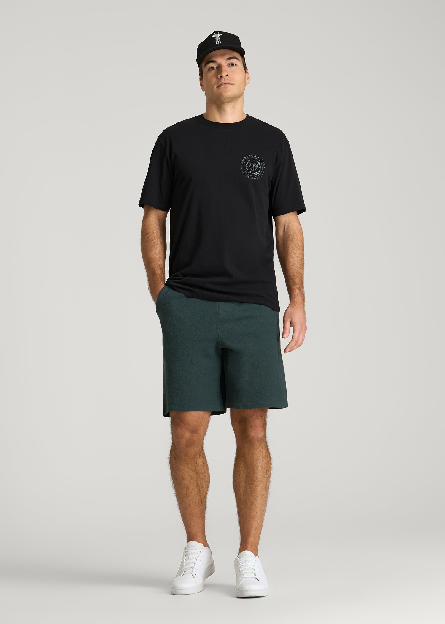 American Tall Men Crest Graphic Tee for Tall Men in Black