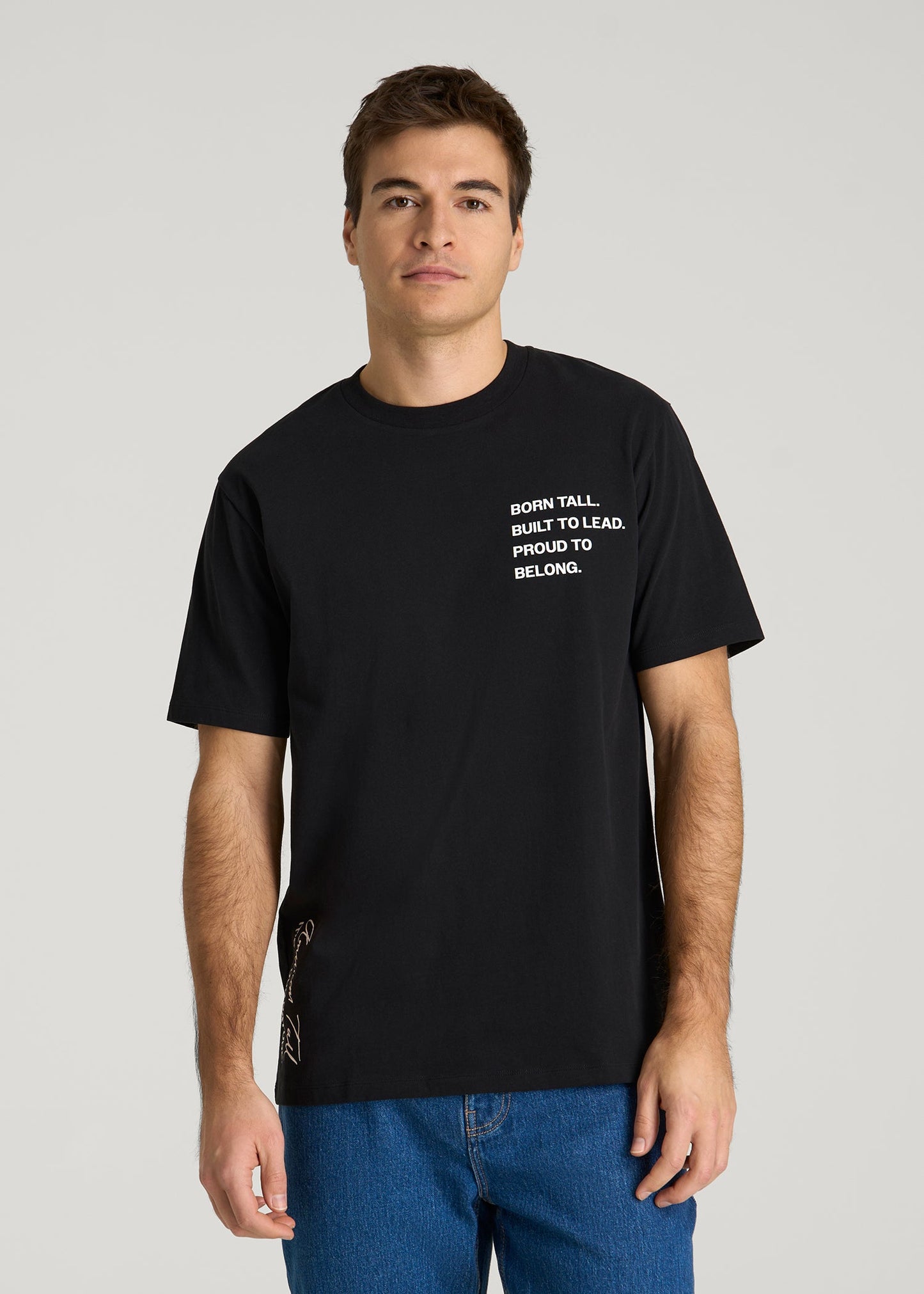 American Tall Men Mission Graphic Tee for Tall Men in Black