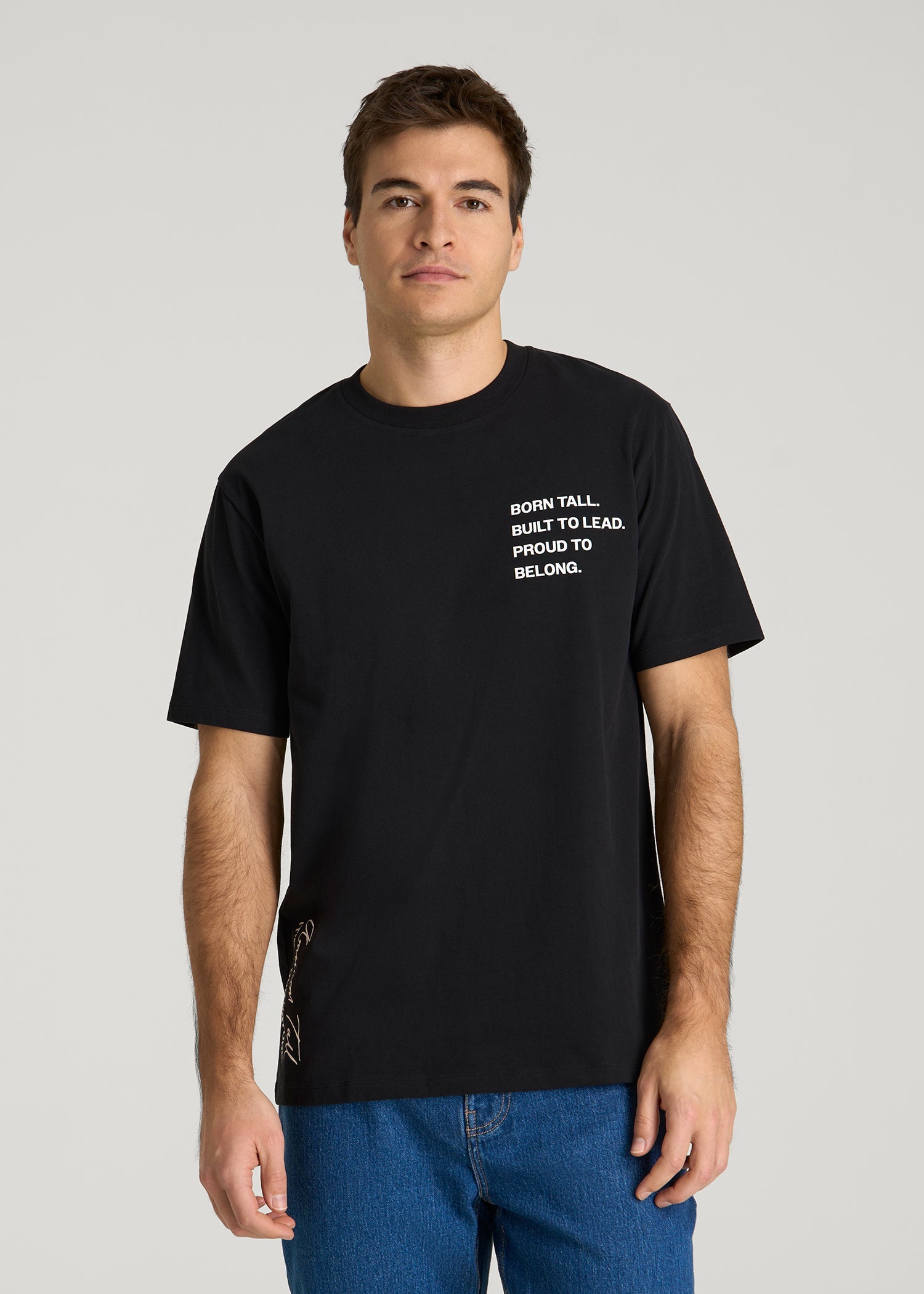 American Tall Men Mission Graphic Tee for Tall Men in Black