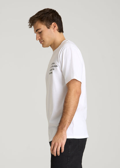 American Tall Men Mission Graphic Tee for Tall Men in White