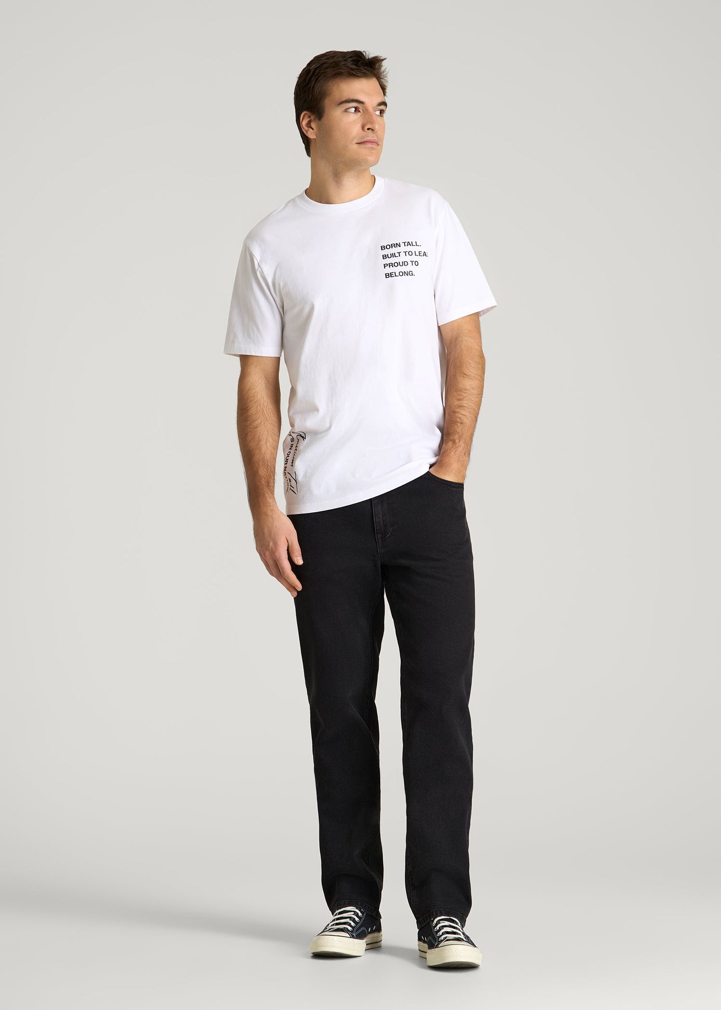 American Tall Men Mission Graphic Tee for Tall Men in White