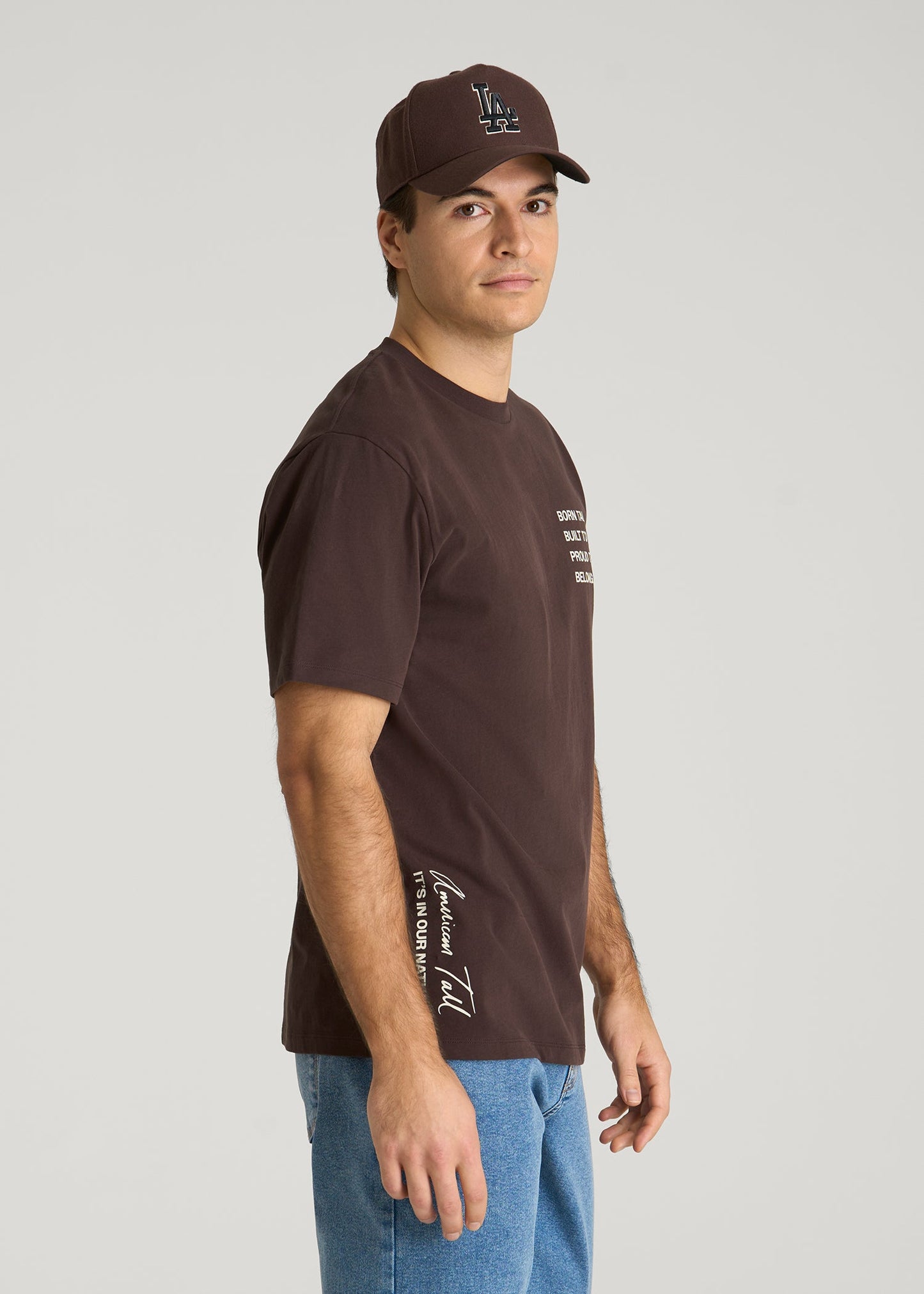 American Tall Men Mission Graphic Tee for Tall Men in Brown