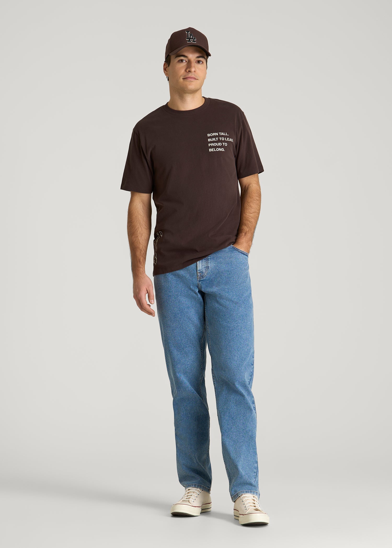 American Tall Men Mission Graphic Tee for Tall Men in Brown