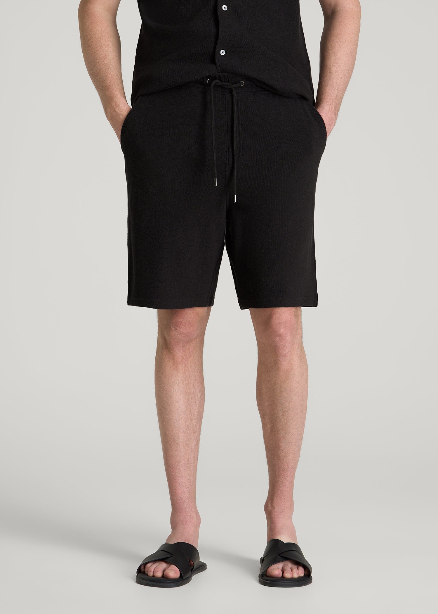 American Tall Men Terry Cotton Pull-On Shorts for Tall Men in Black