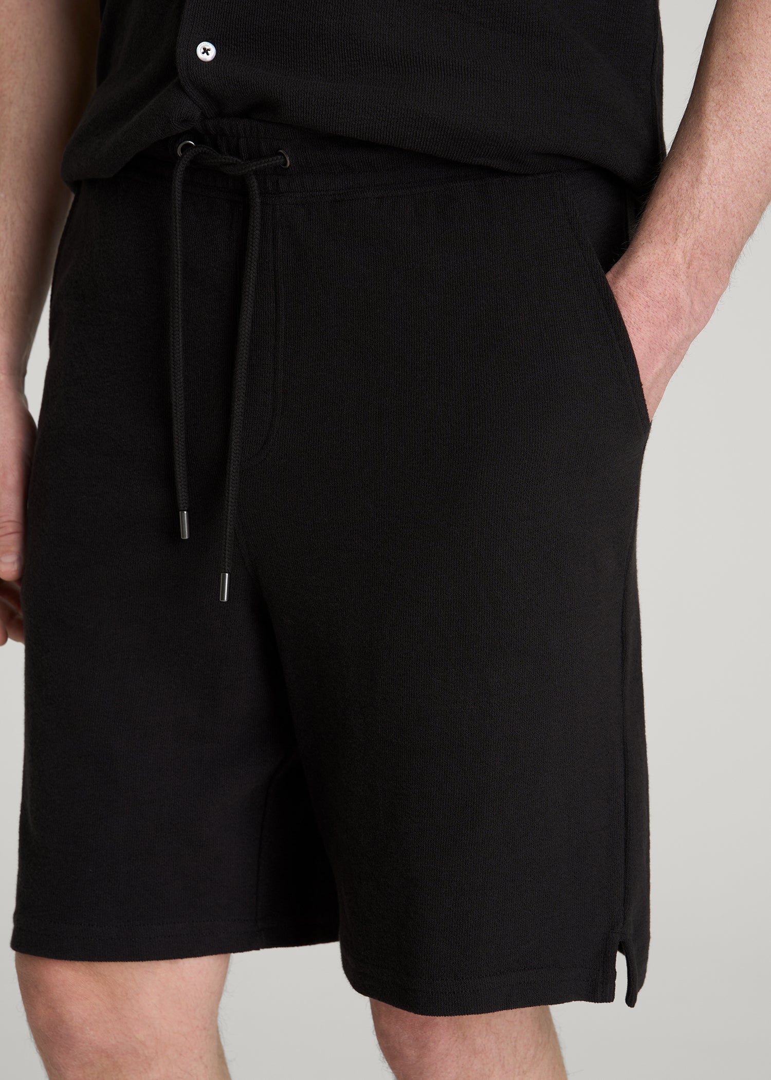 American Tall Men Terry Cotton Pull-On Shorts for Tall Men in Black