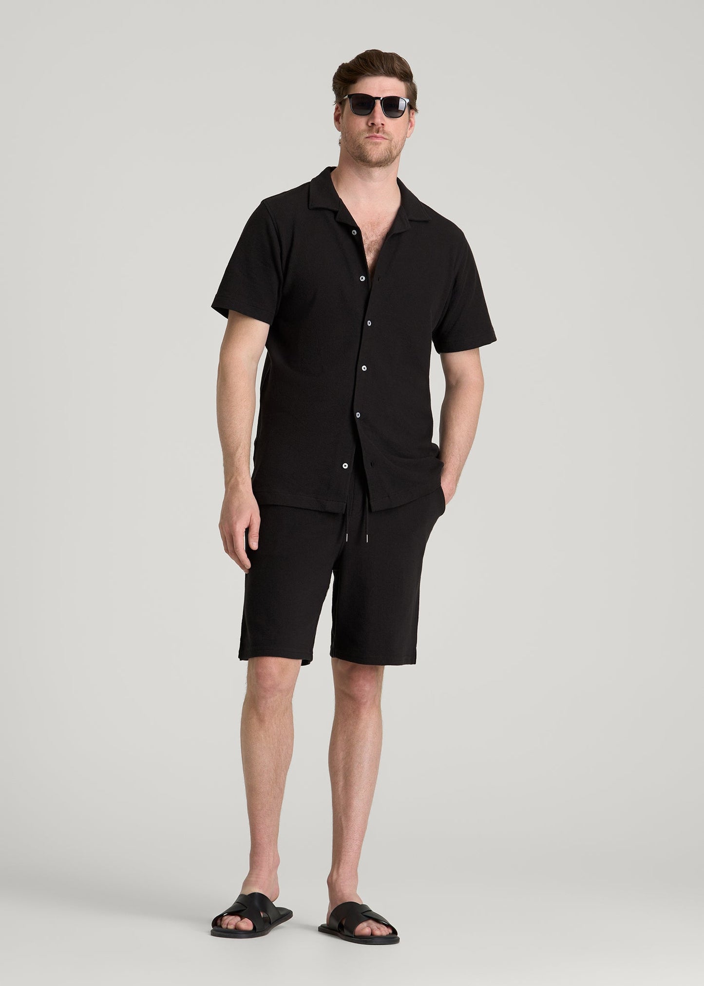 American Tall Men Terry Cotton Pull-On Shorts for Tall Men in Black