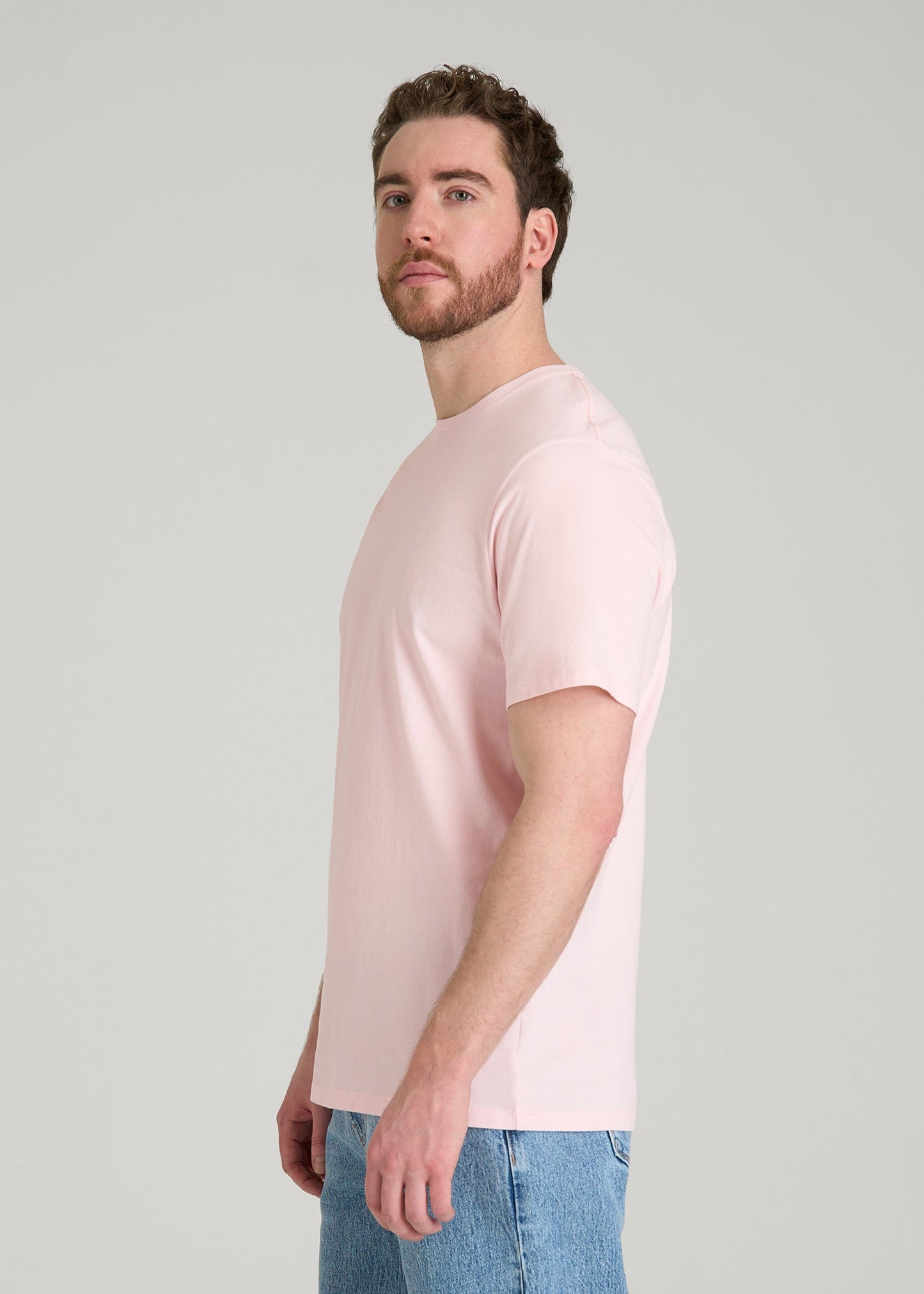 American Tall Men Core Cotton Crewneck Tee for Tall Men in Barely Pink