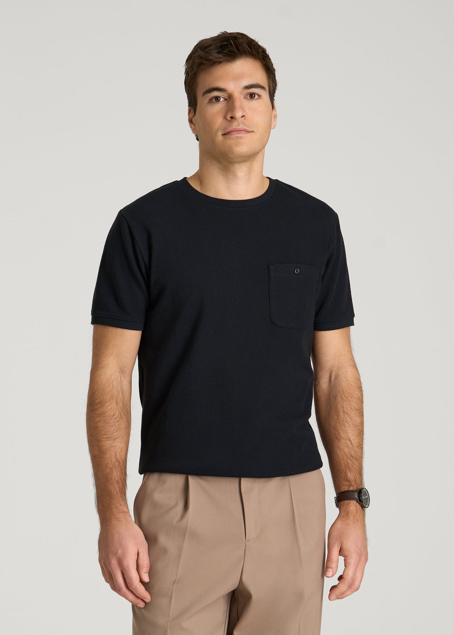 American Tall Men Terry Cotton Pocket Tee for Tall Men in Black