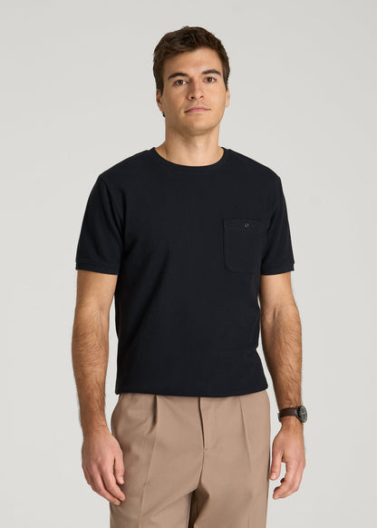 American Tall Men Terry Cotton Pocket Tee for Tall Men in Black
