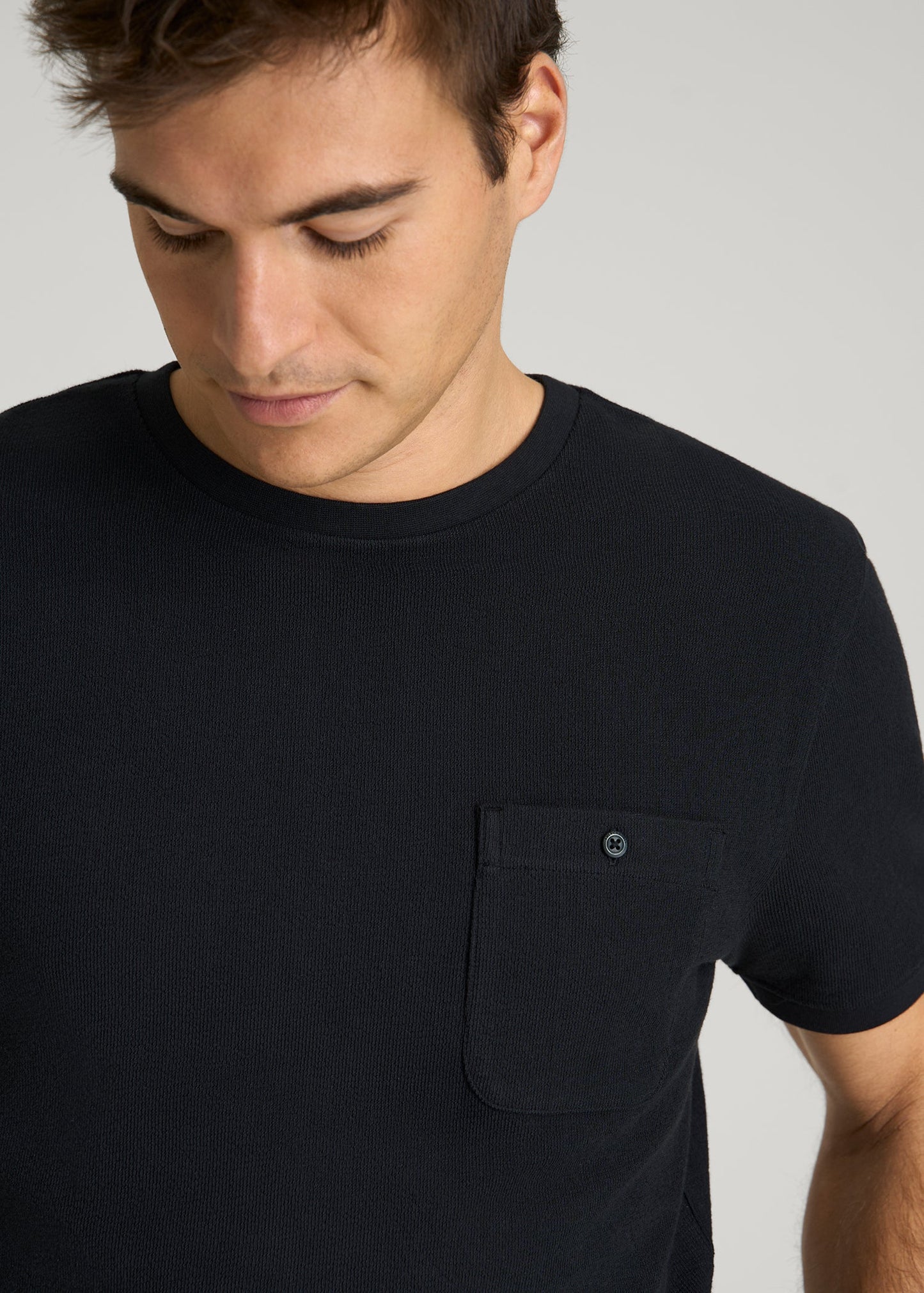 American Tall Men Terry Cotton Pocket Tee for Tall Men in Black