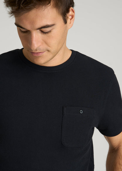 American Tall Men Terry Cotton Pocket Tee for Tall Men in Black