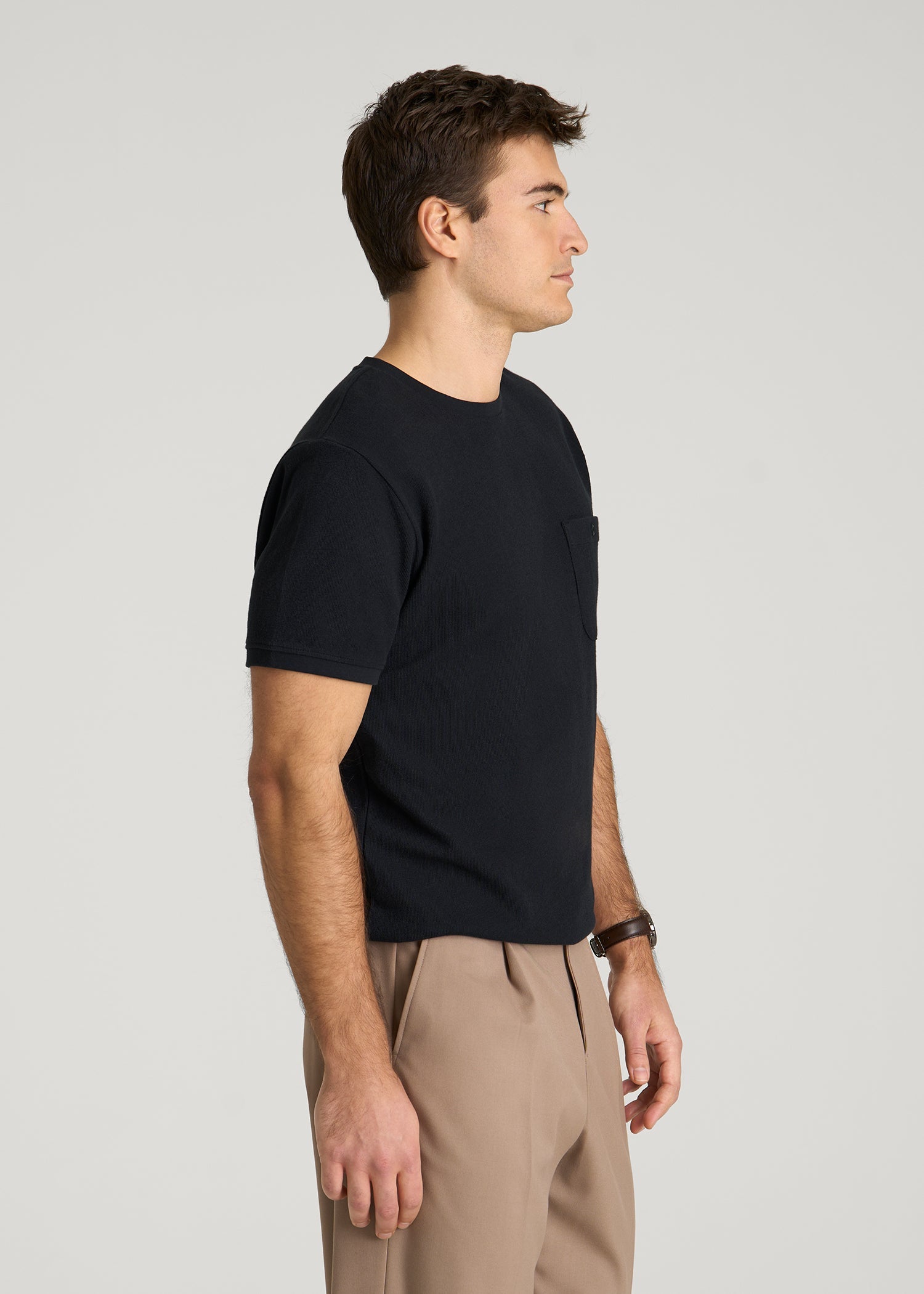 American Tall Men Terry Cotton Pocket Tee for Tall Men in Black