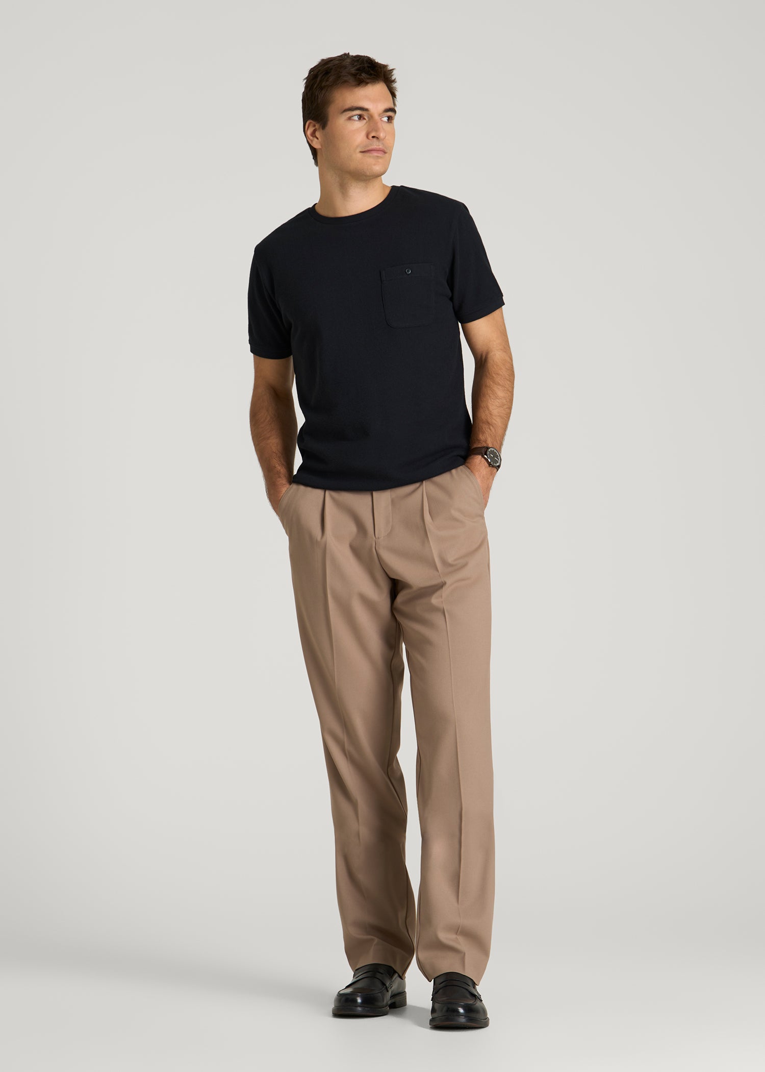 American Tall Men Terry Cotton Pocket Tee for Tall Men in Black