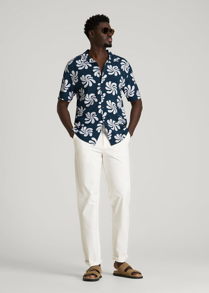 American Tall Men Short Sleeve Resort Shirt for Tall Men in Navy Fantasy Floral