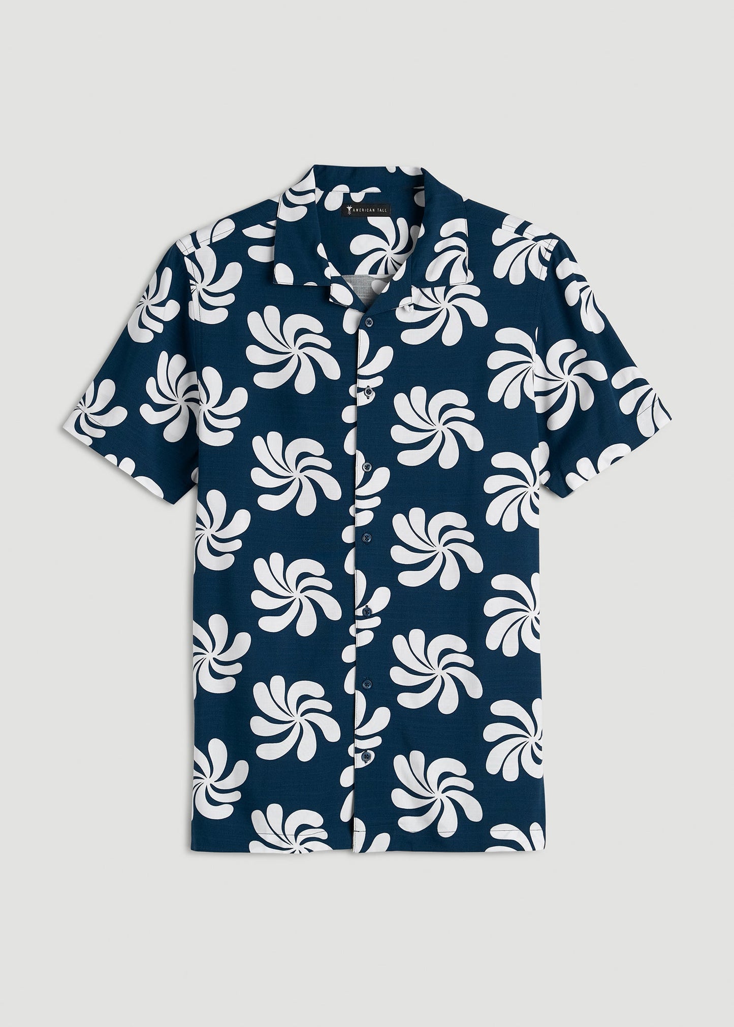 American Tall Men Short Sleeve Resort Shirt for Tall Men in Navy Fantasy Floral