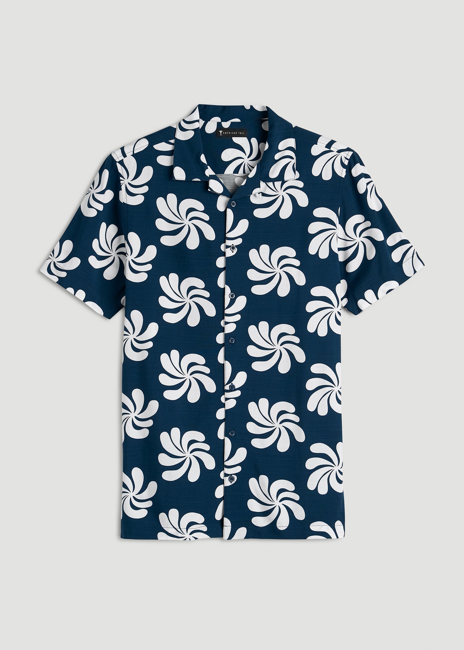 American Tall Men Short Sleeve Resort Shirt for Tall Men in Navy Fantasy Floral