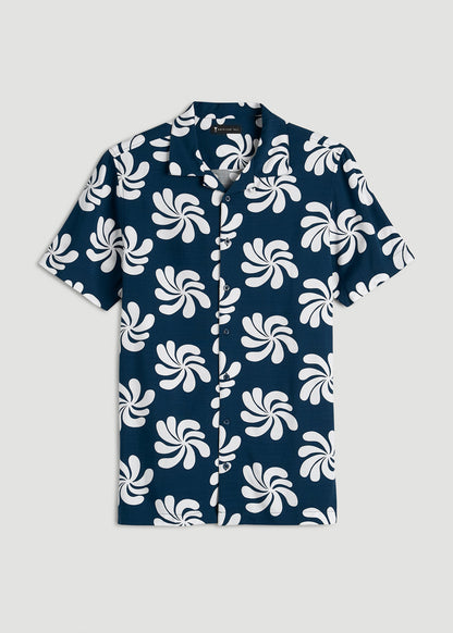 American Tall Men Short Sleeve Resort Shirt for Tall Men in Navy Fantasy Floral